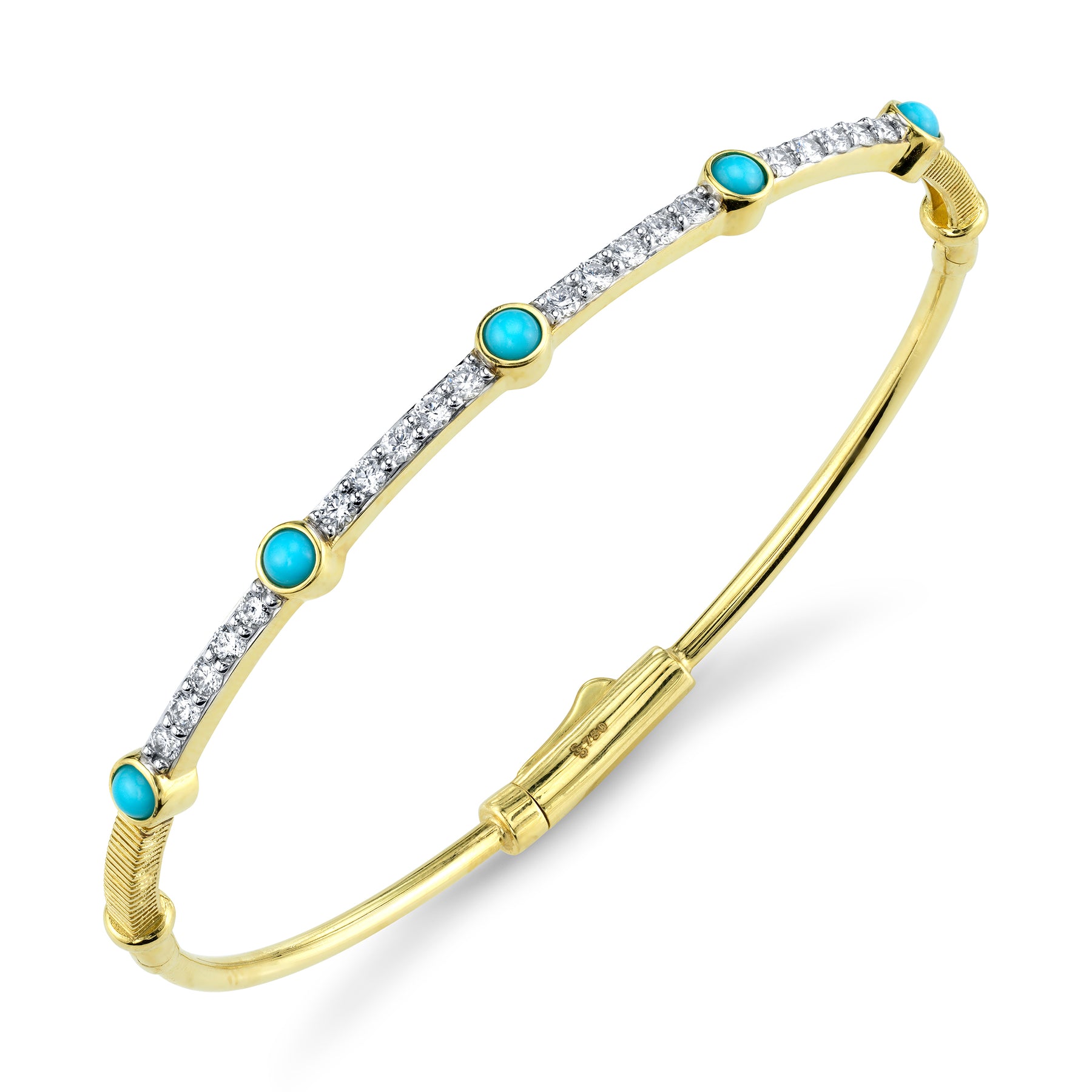 SLOANE STREET 18K YELLOW GOLD TURQUOISE AND DIAMOND SKINNY BANGLE BRACELET
