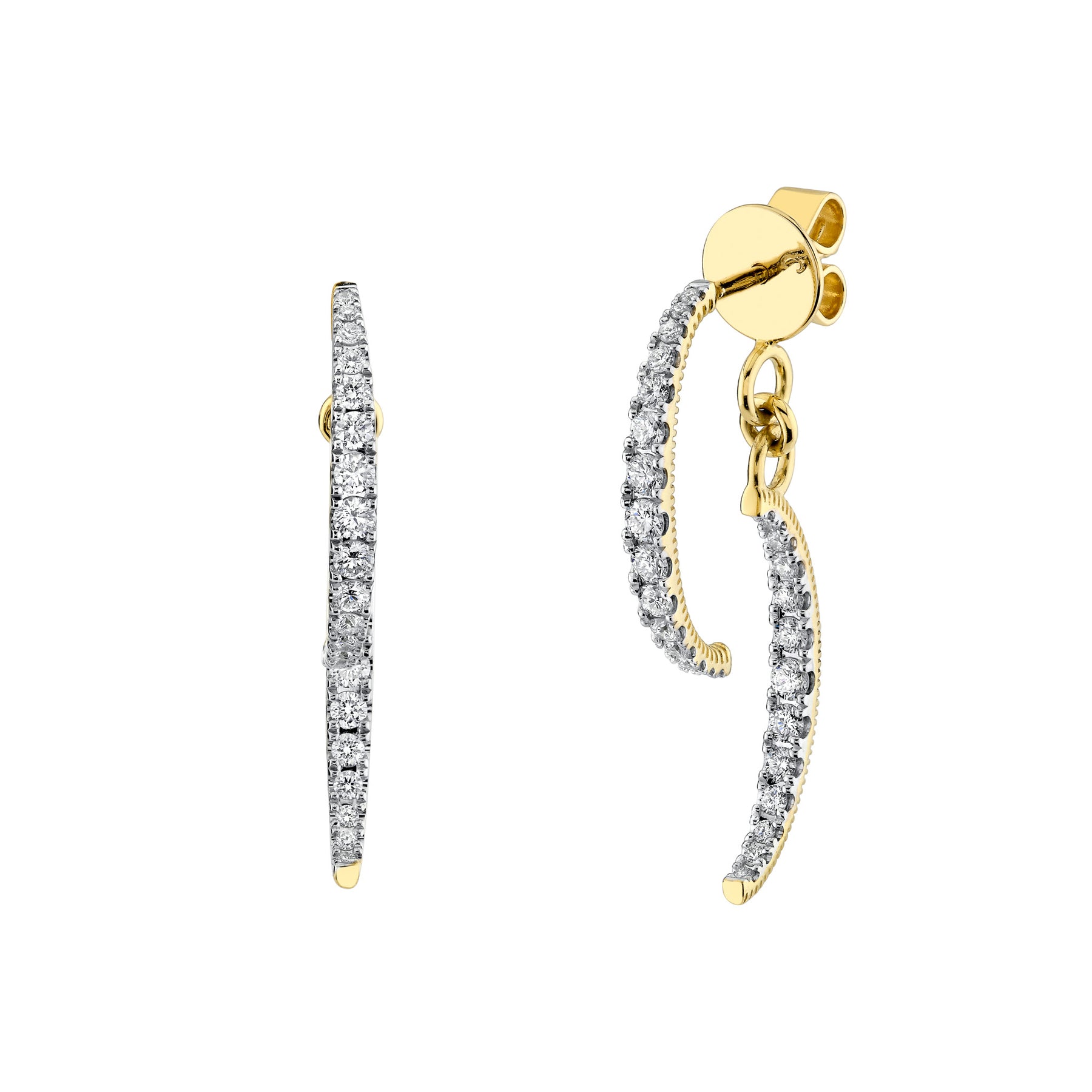 SLOANE STREET 18K YELLOW GOLD DOUBLE CRESCENT MOON DIAMOND DANGLE EARRINGS - 0.82CTW