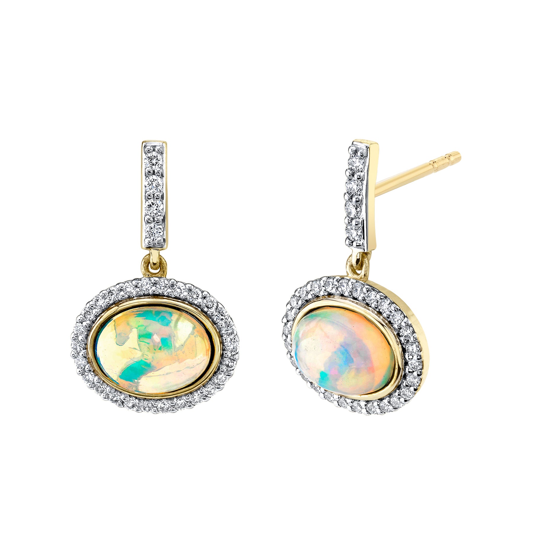 SLOANE STREET 18K YELLOW GOLD ETHIOPEAN OPAL DIAMOND HALO EARRINGS