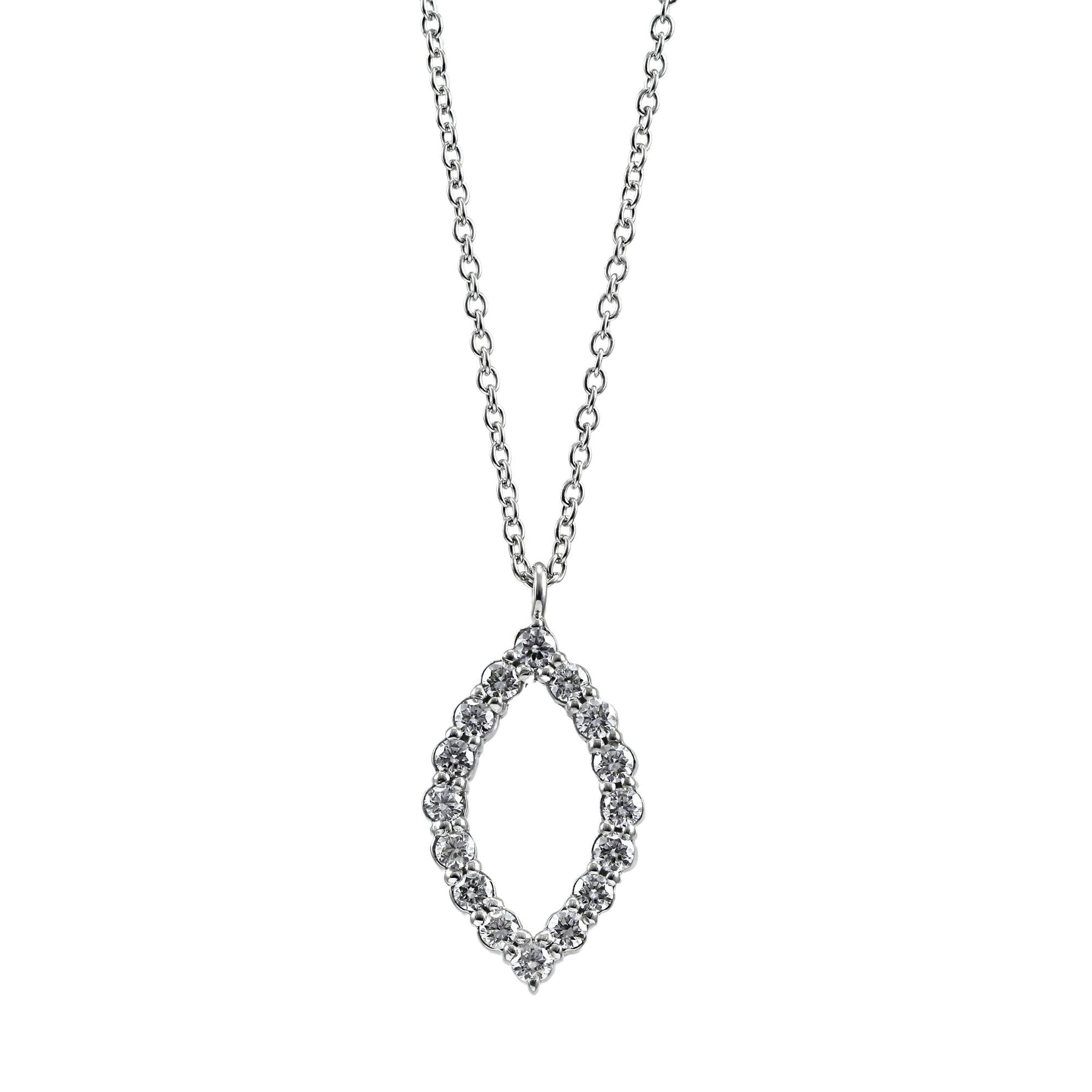 18K WHITE GOLD AND PALLADIUM DIAMOND OPEN MARQUISE SHAPE PENDANT NECKLACE 0.43CTW