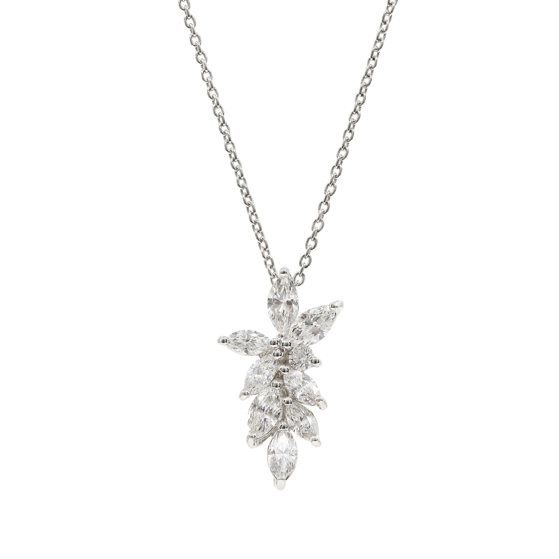 PLATINUM MARQUISE AND ROUND DIAMOND CLUSTER PENDANT NECKLACE M