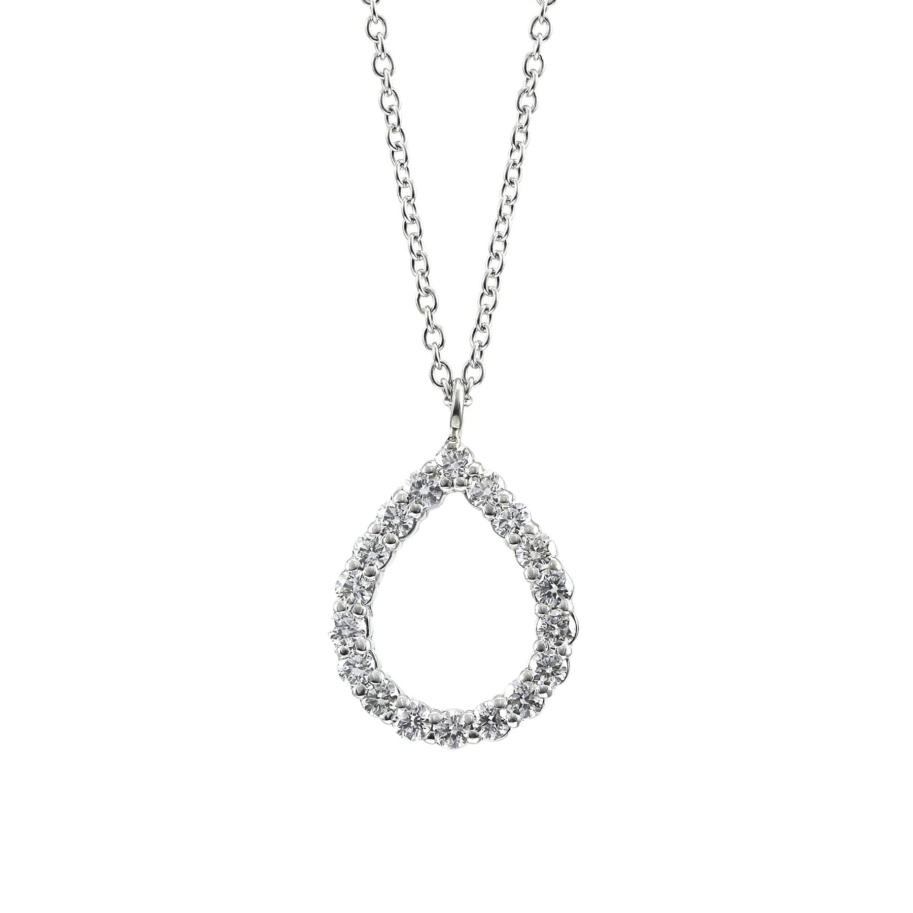 18K WHITE GOLD AND PALLADIUM DIAMOND OPEN TEARDROP PENDANT NECKLACE 0.25CTW