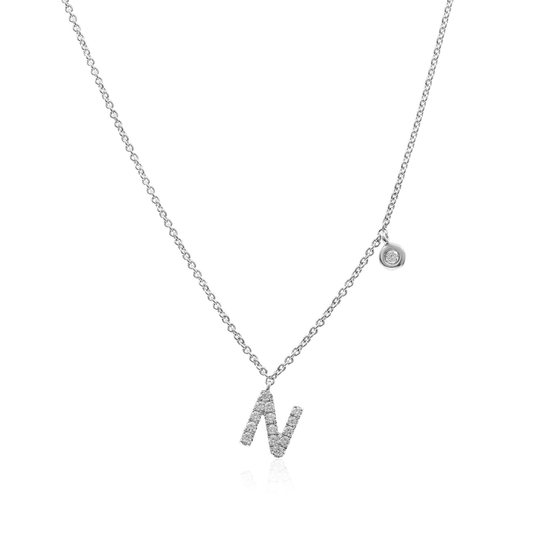 Adjustable 14-16 inch 14K white gold pave diamond &