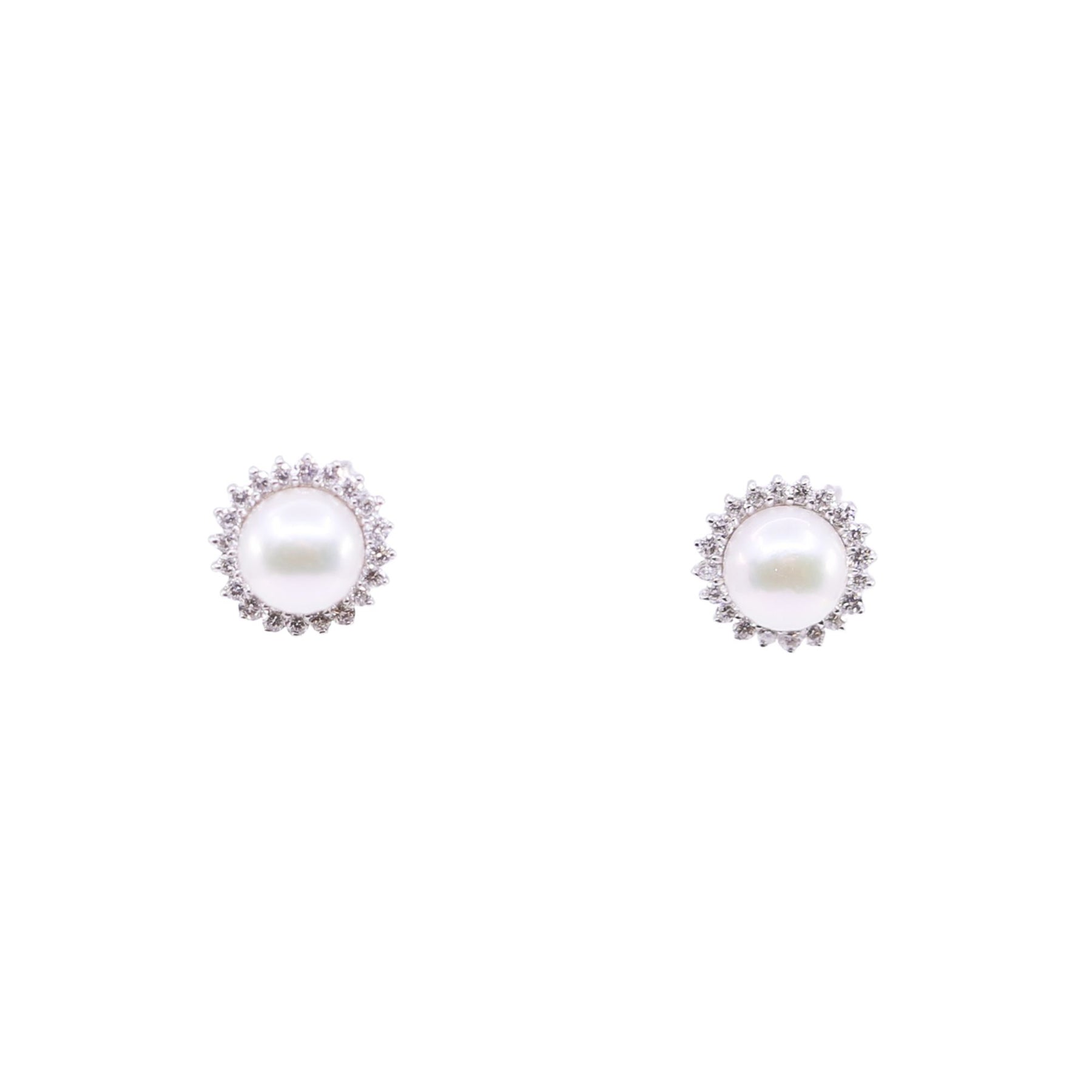 14K WHITE GOLD CULTURED PEARL STUD EARRINGS WITH DIAMOND HALO - 0.18CTW  271-01719
