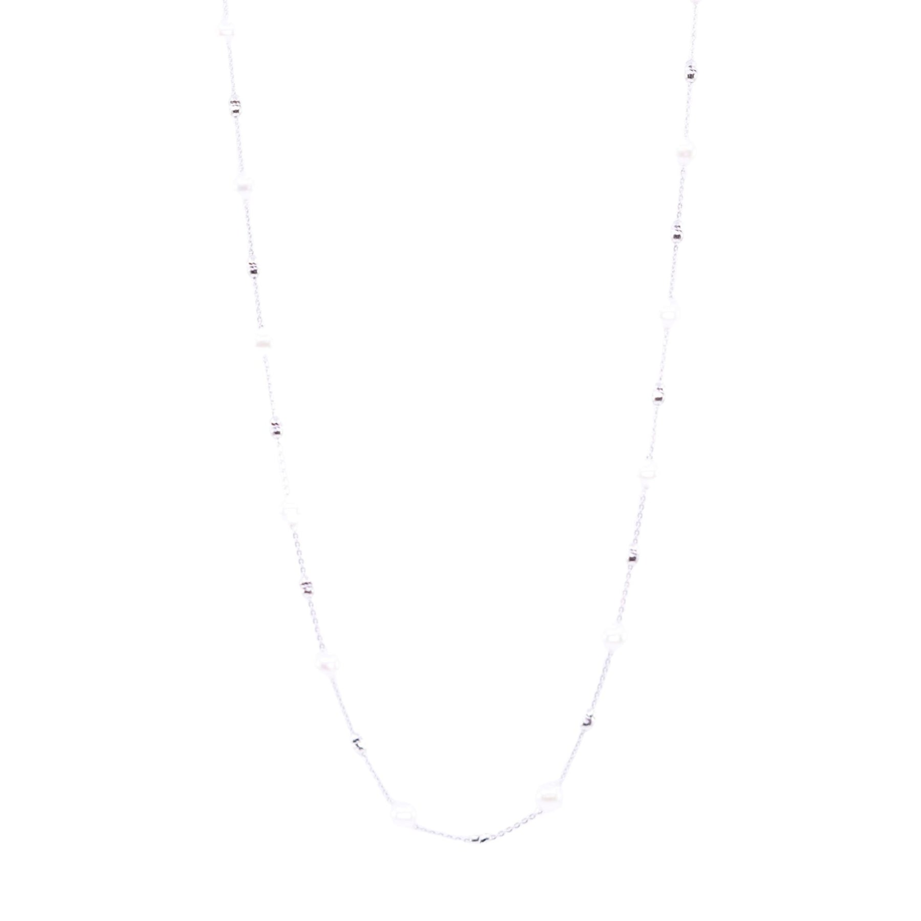 20-INCH 14K WHITE GOLD CULTURED PEARL AND OVAL BEAD NECKLACE