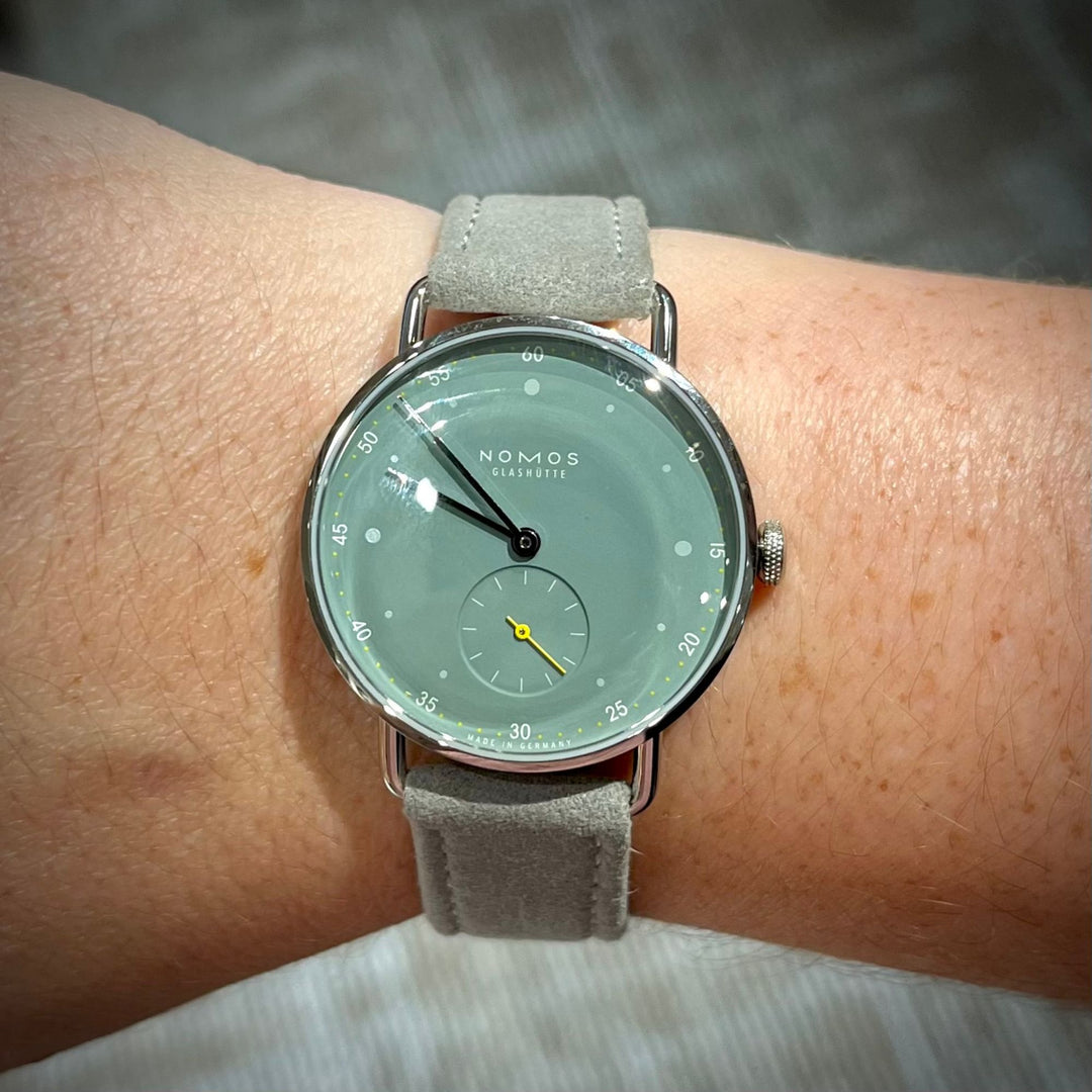 Nomos Glashutte Metro 33 Sage Luxury Wrist Watch in Sage Green with Stainless Steel Case