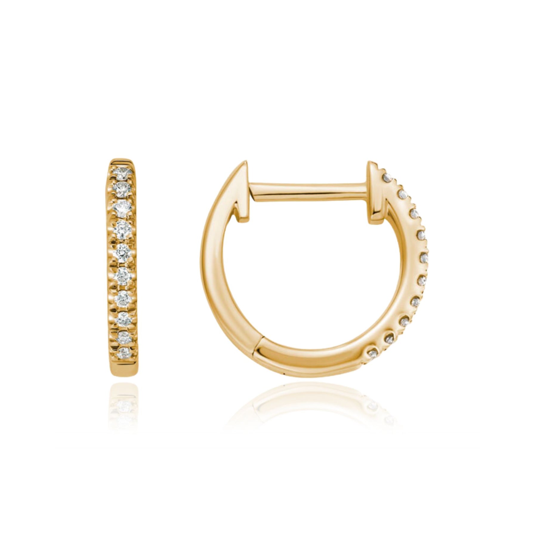 14K YELLOW GOLD DIAMOND HUGGIE HOOP EARRINGS 0.10CTW