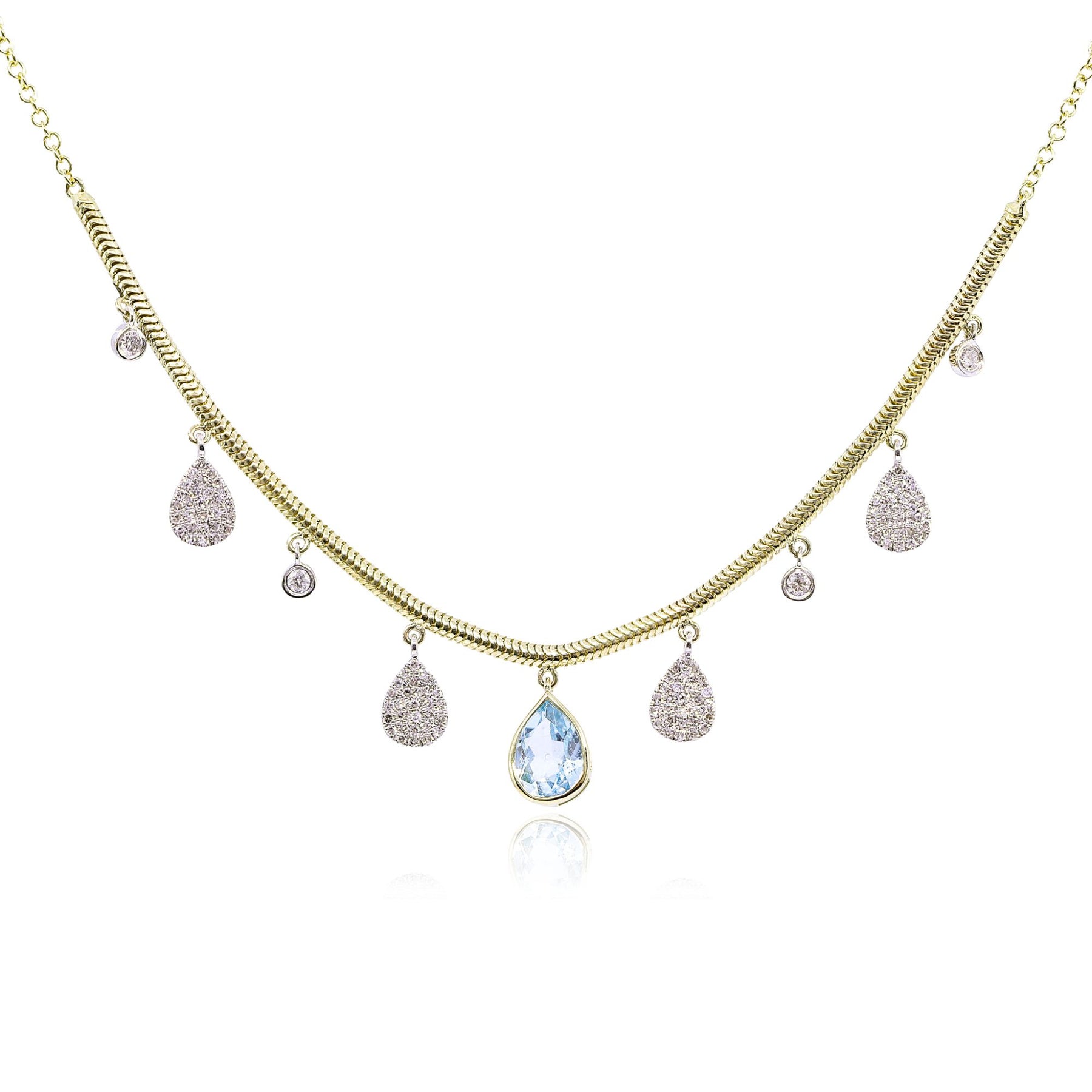 14K YELLOW GOLD BLUE TOPAZ DIAMOND DANGLE NECKLACE