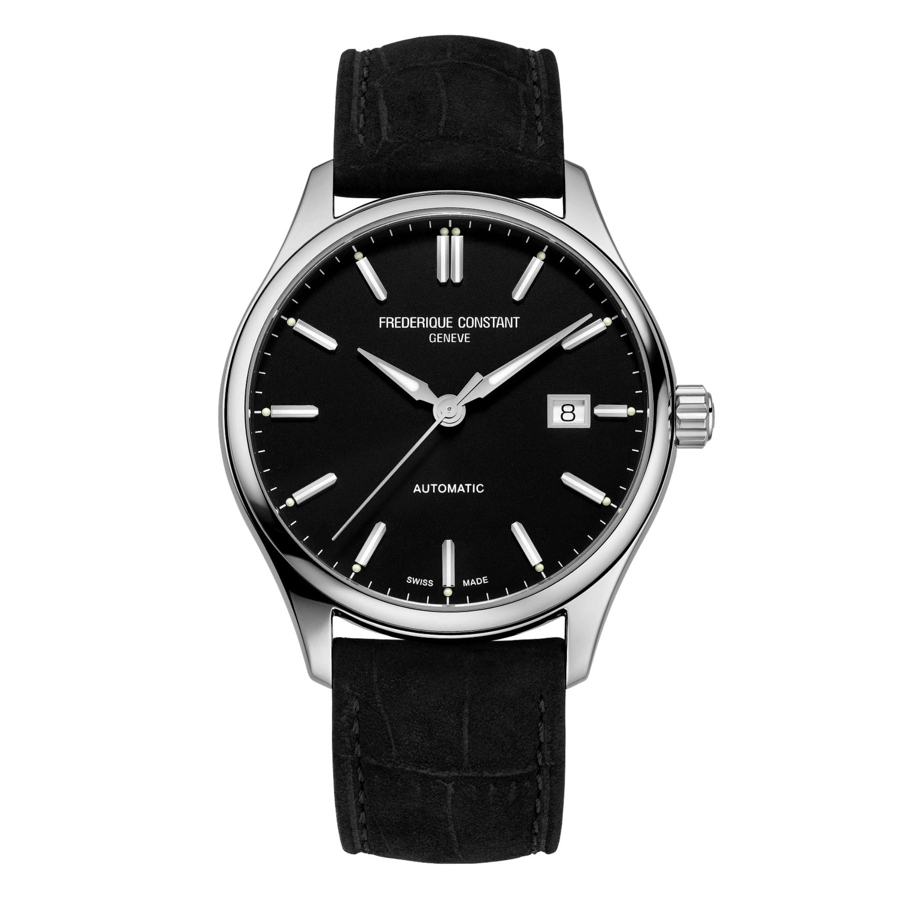 40MM FREDERIQUE CONSTANT CLASSICS INDEX AUTOMATIC WATCH WITH BLACK DATE DIAL