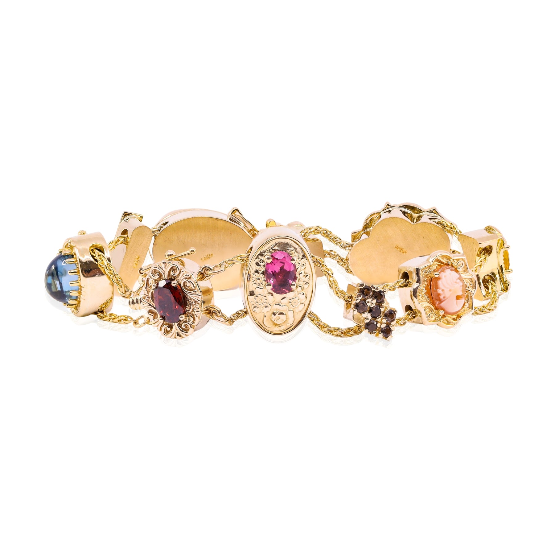 ESTATE 14K YELLOW GOLD 10 CHARM SLIDING BRACELET