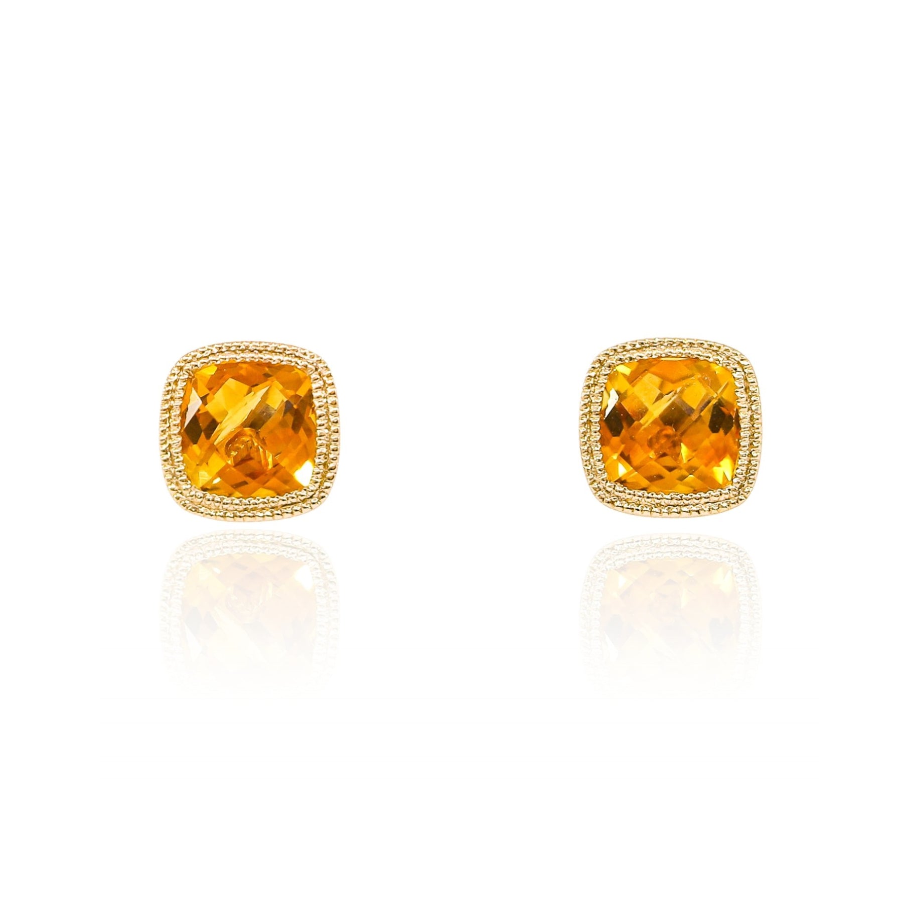 14K YELLOW GOLD BEZEL CUSHION CITRINE STUD EARRINGS