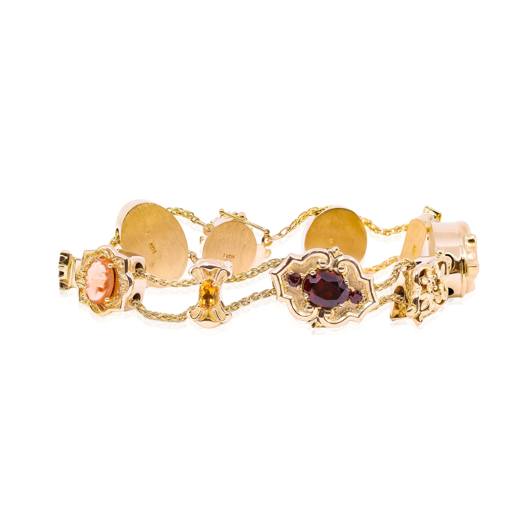 ESTATE 14K YELLOW GOLD 10 CHARM SLIDING BRACELET