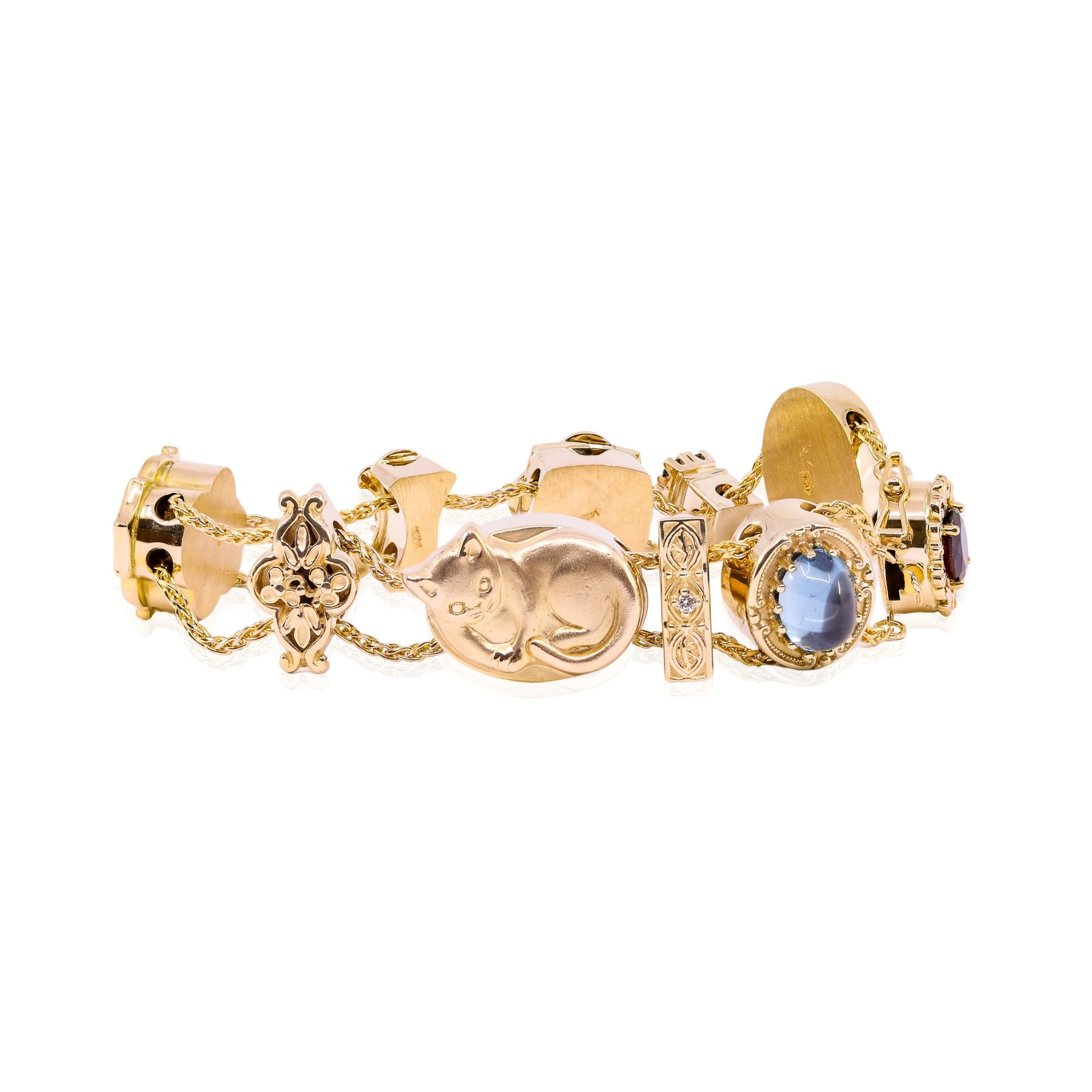 ESTATE 14K YELLOW GOLD 10 CHARM SLIDING BRACELET