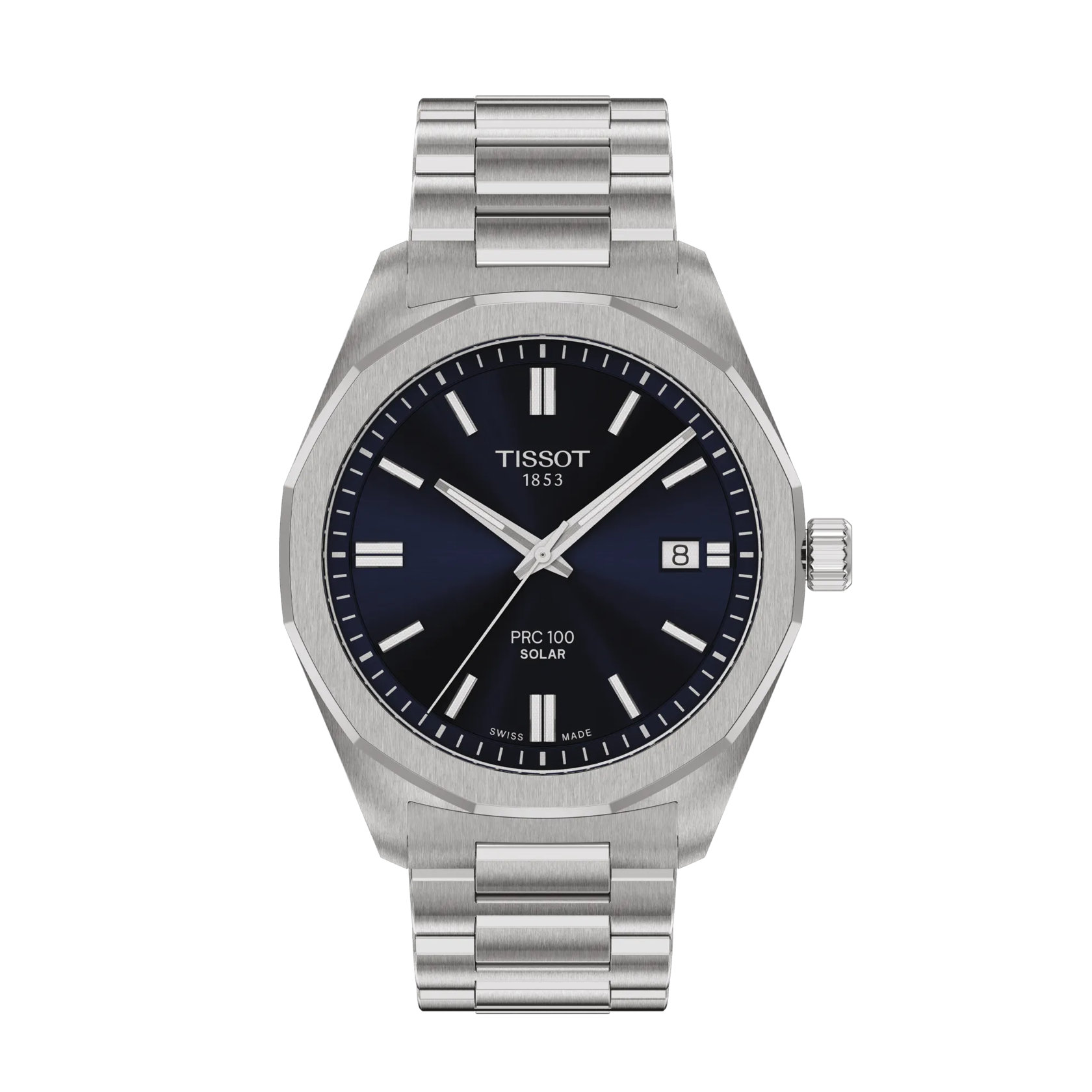 39MM TISSOT PRC 100 SOLAR QUARTZ WATCH WITH BLUE DATE DIAL