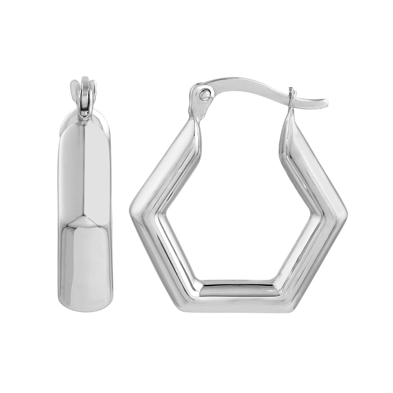 STERLING SILVER PENTAGONAL HOOP EARRINGS