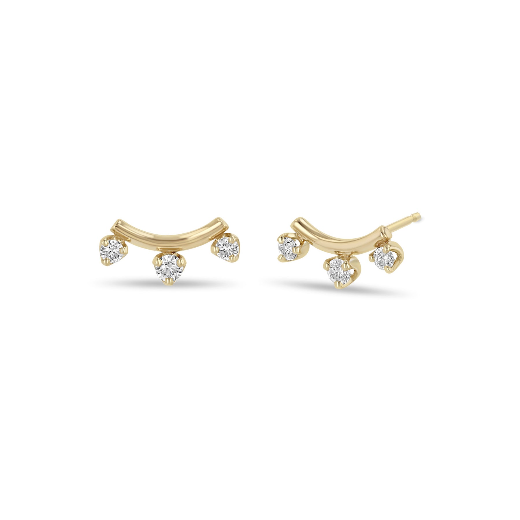 ZOE CHICCO 14K YELLOW GOLD DIAMOND CURVED BAR STUD EARRINGS