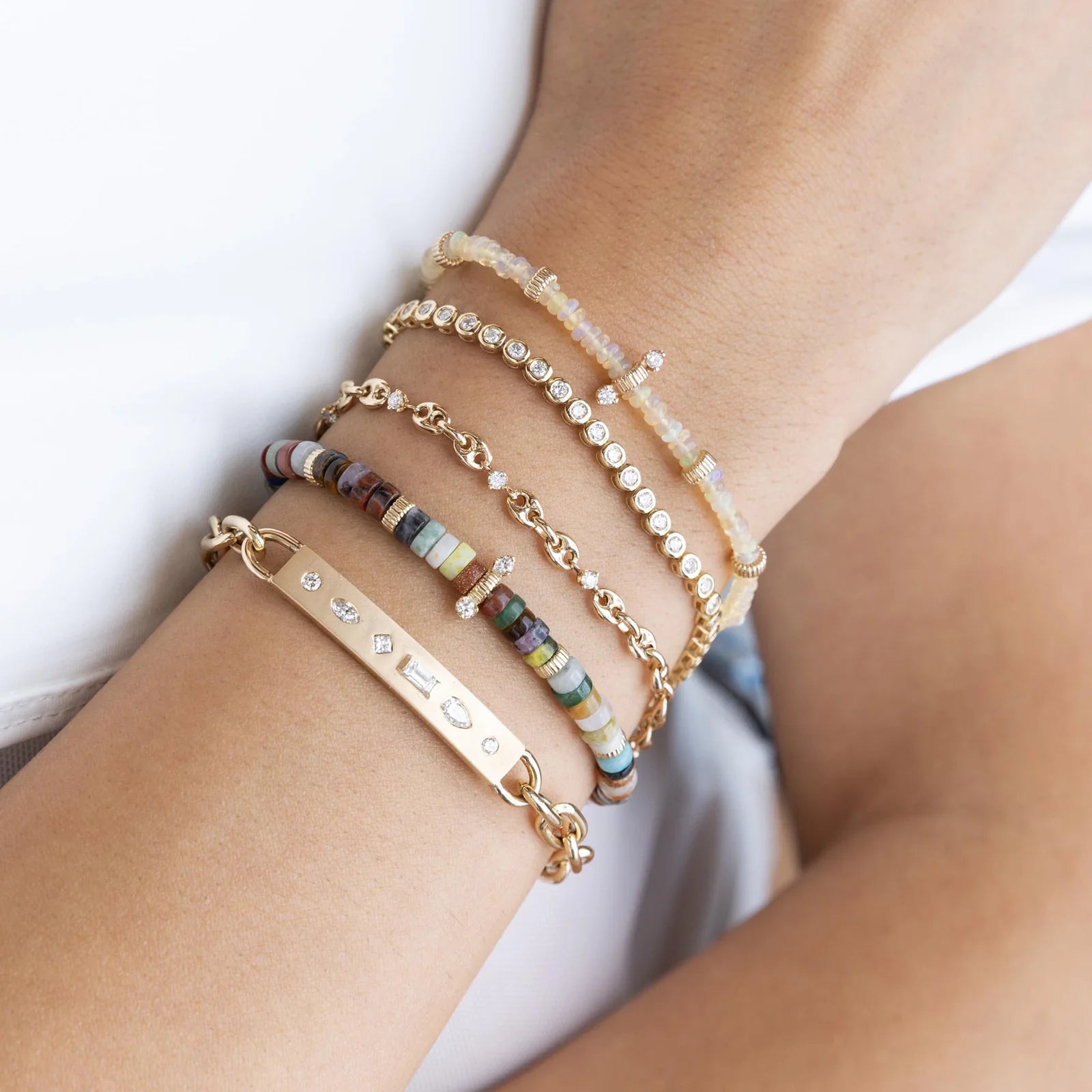 ZOE CHICCO 14K YELLOW GOLD DIAMOND PUFFED MARINER CHAIN BRACELET