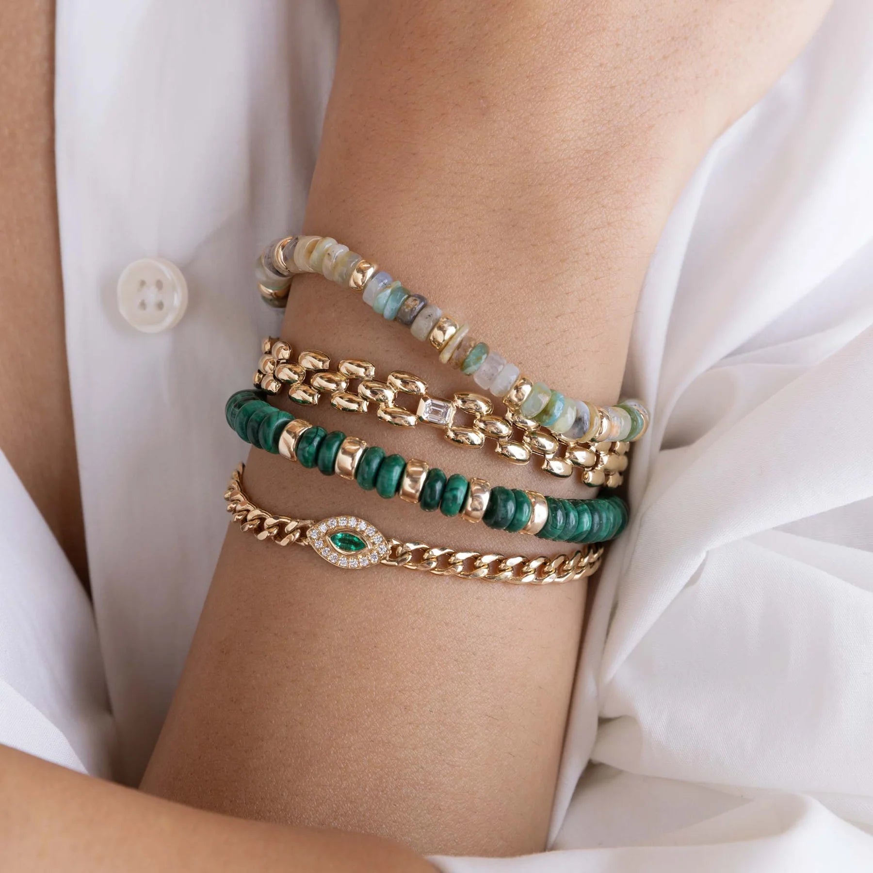 ZOE CHICCO 14K YELLOW GOLD 5MM MALACHITE BEAD BRACELET