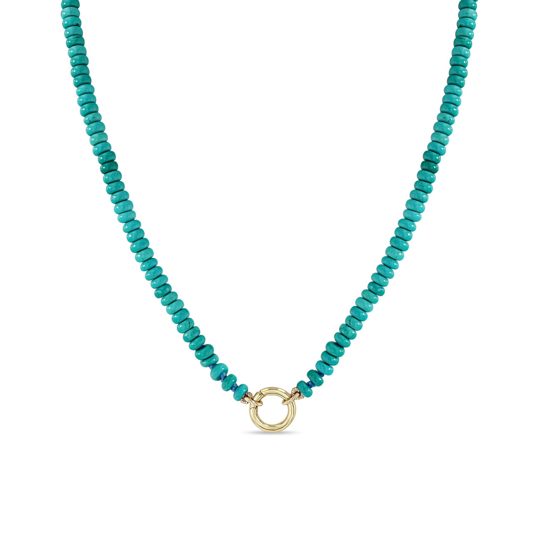 ZOE CHICCO 14K YELLOW GOLD TURQUOISE BEAD NECKLACE WITH CHARM ENHANCER RING