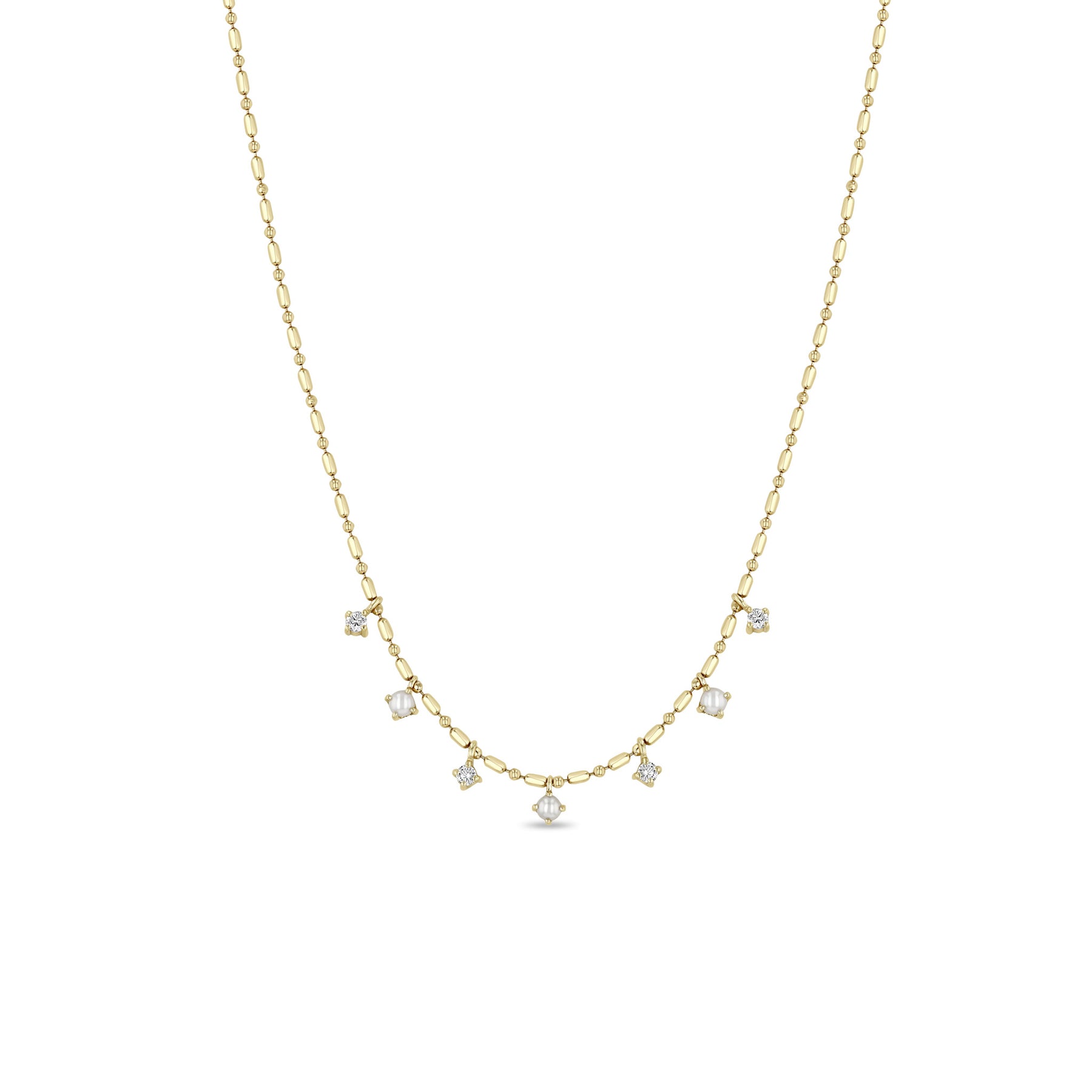 ZOE CHICCO 14K YELLOW GOLD 16-INCH FRESHWATER PEARL AND DIAMOND DANGLE NECKLACE