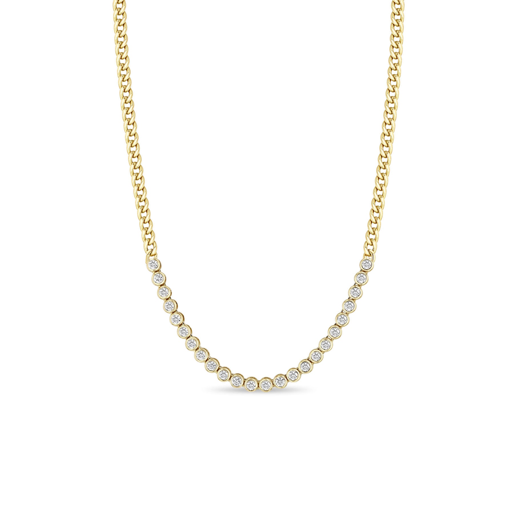 ZOE CHICCO 14K YELLOW GOLD 16-INCH CURB LINK NECKLACE WITH DIAMONDS