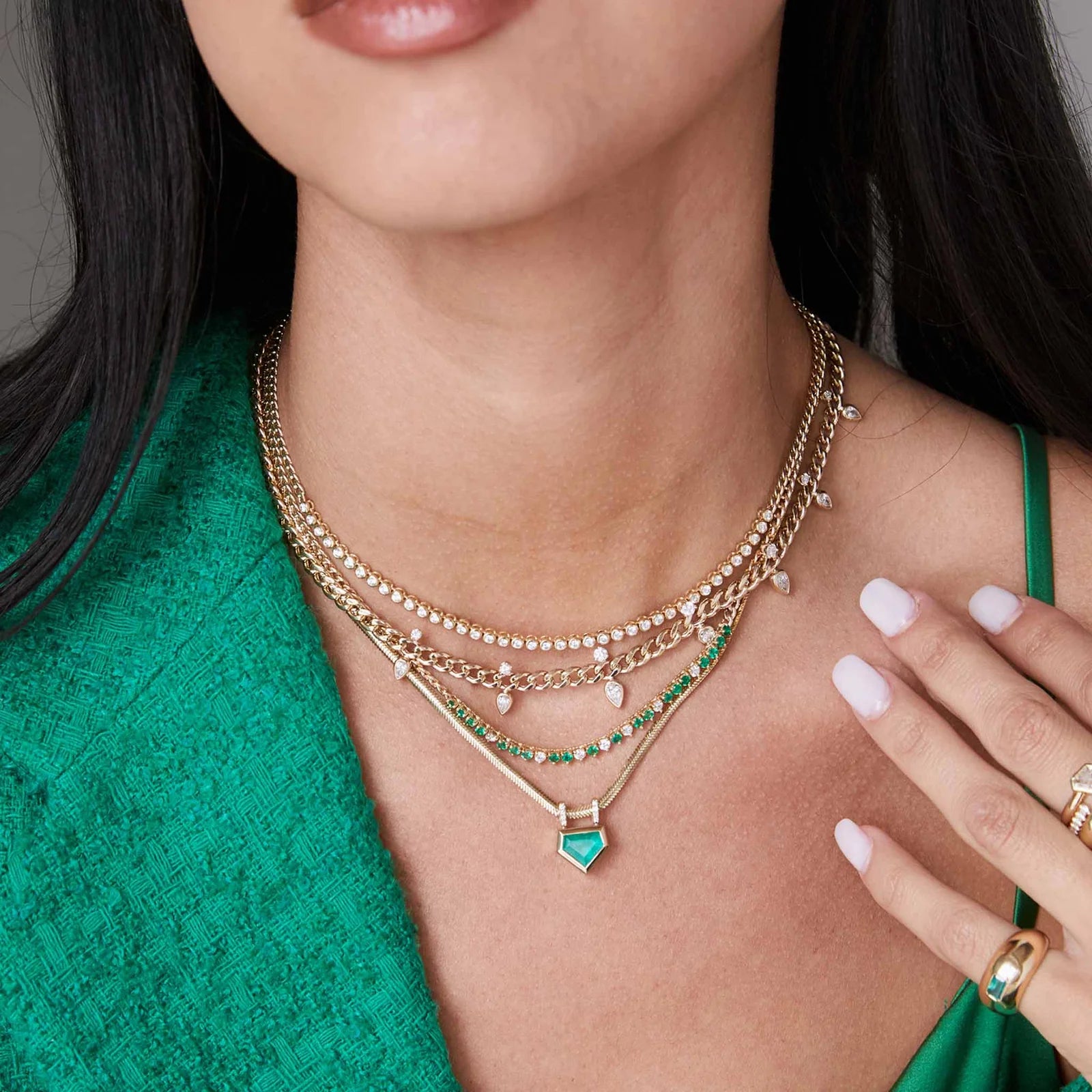 ZOE CHICCO 14K YELLOW GOLD 16-INCH CURB LINK NECKLACE WITH DIAMONDS