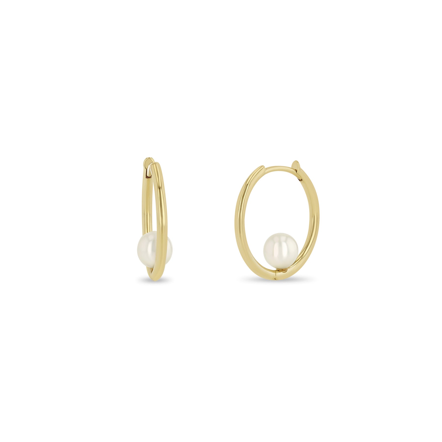 ZOE CHICCO 14K YELLOW GOLD FRESHWATER PEARL HUGGIE HOOP EARRINGS