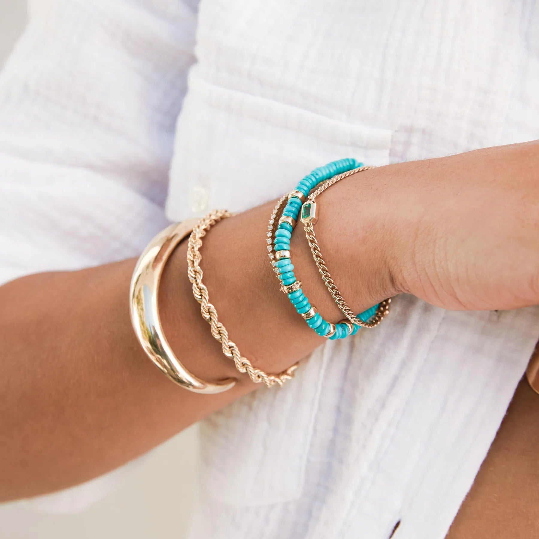 ZOE CHICCO 14K YELLOW GOLD 5MM TURQUOISE BEAD AND DIAMOND BRACELET