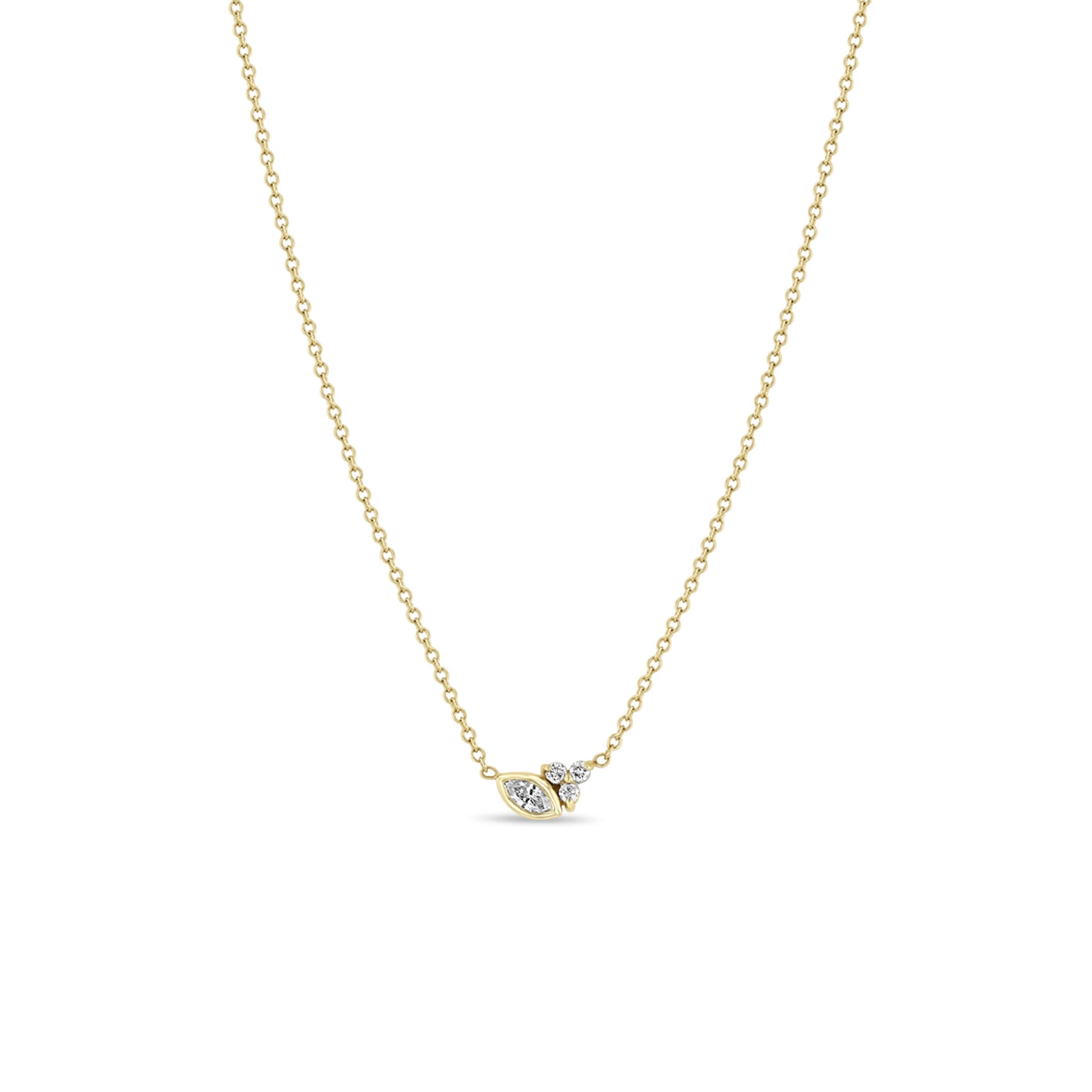 ZOE CHICCO 14K YELLOW GOLD 14-16 INCH MARQUISE DIAMOND TRIO NECKLACE