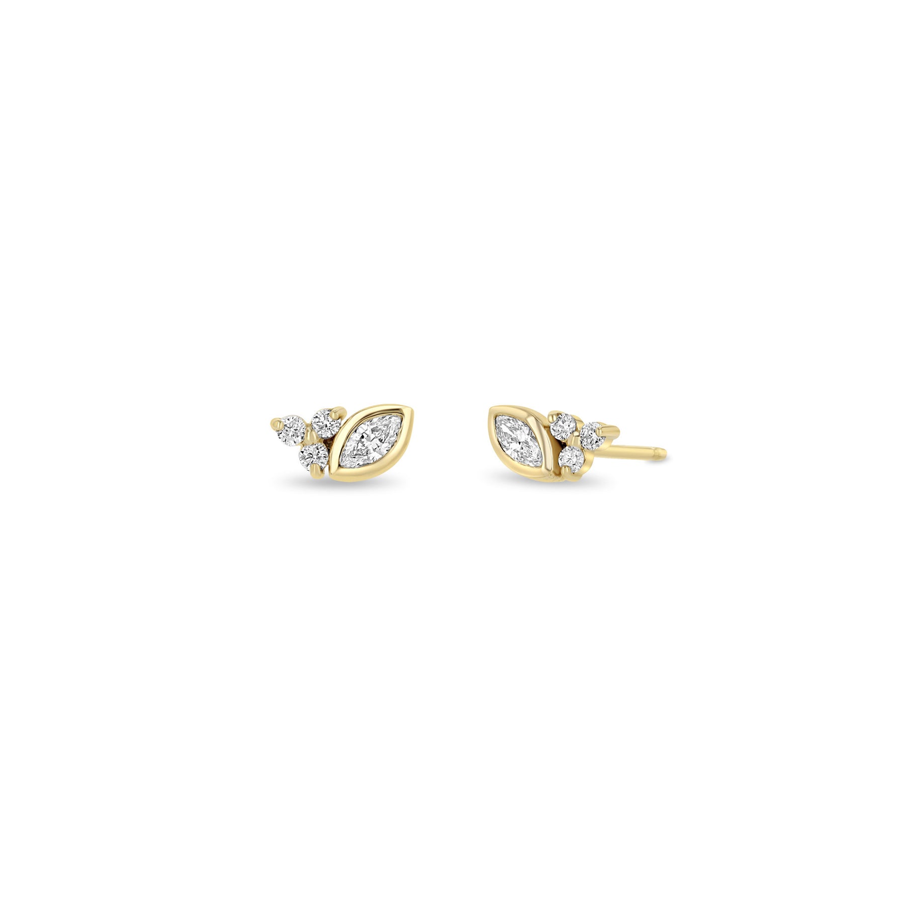 ZOE CHICCO 14K YELLOW GOLD MARQUISE AND ROUND DIAMOND TRIO STUD EARRINGS