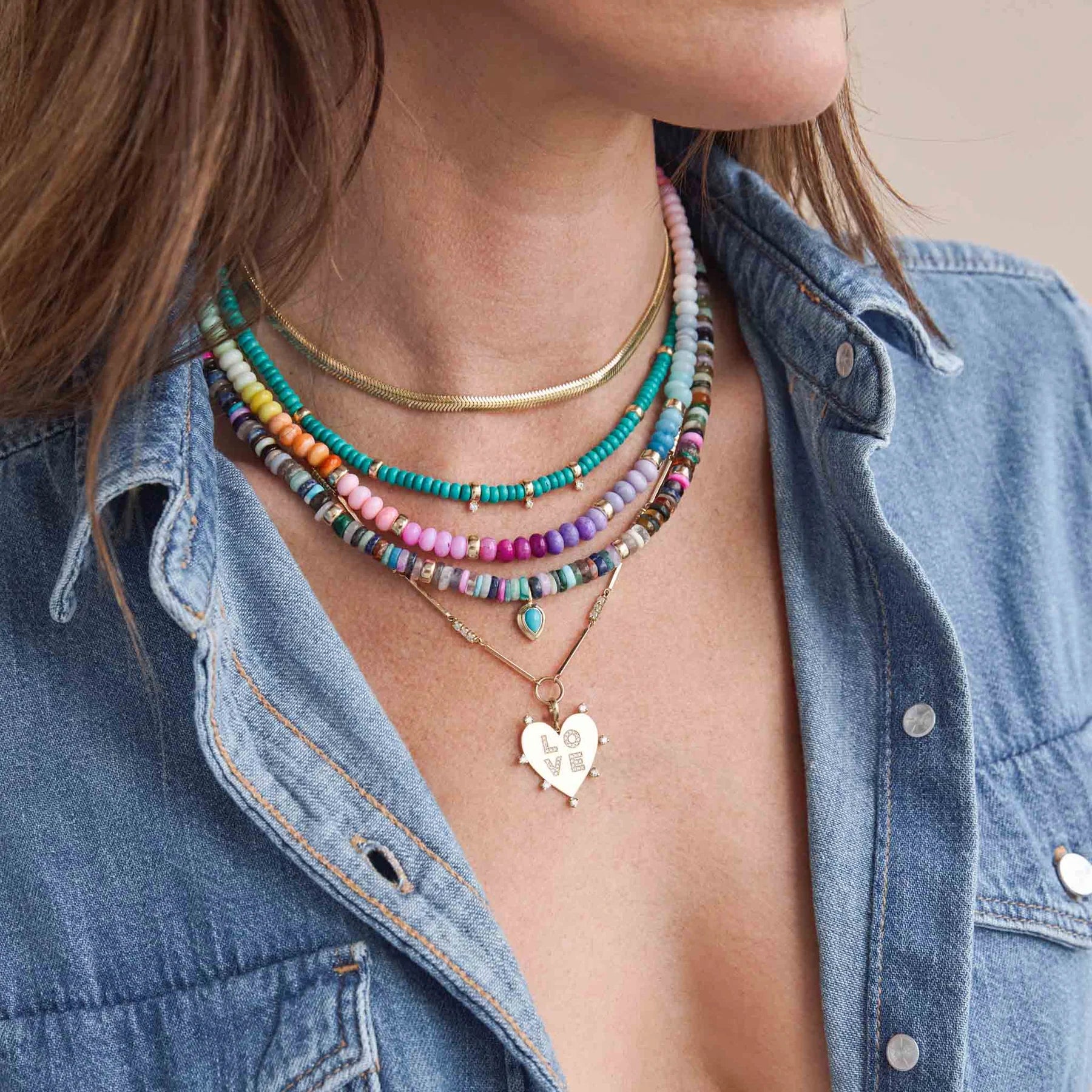 ZOE CHICCO 14K YELLOW GOLD 16-18 INCH 5MM TURQUOISE AND DIAMOND BEAD NECKLACE
