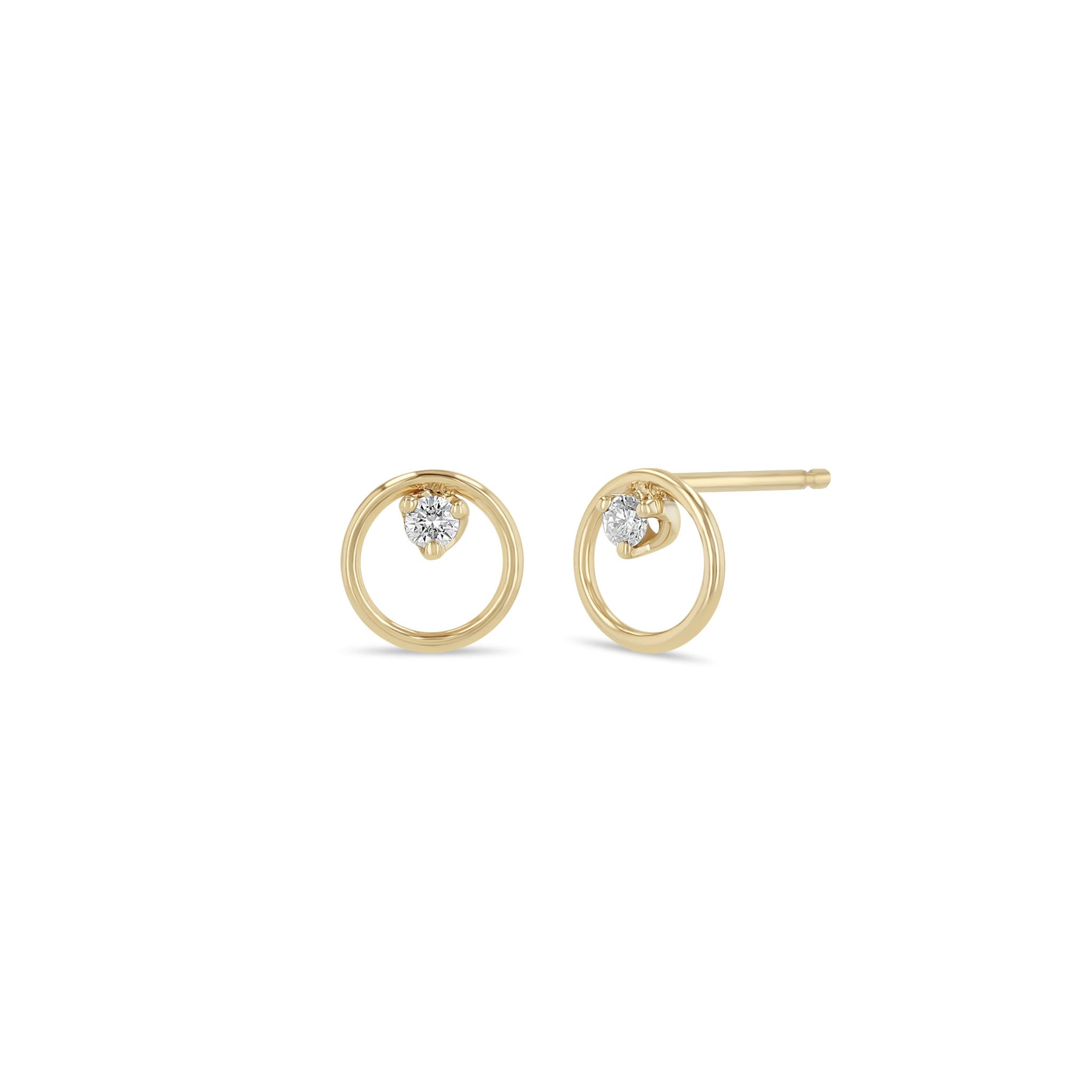 ZOE CHICCO 14K YELLOW GOLD SMALL CIRCLE AND DIAMOND STUD EARRINGS
