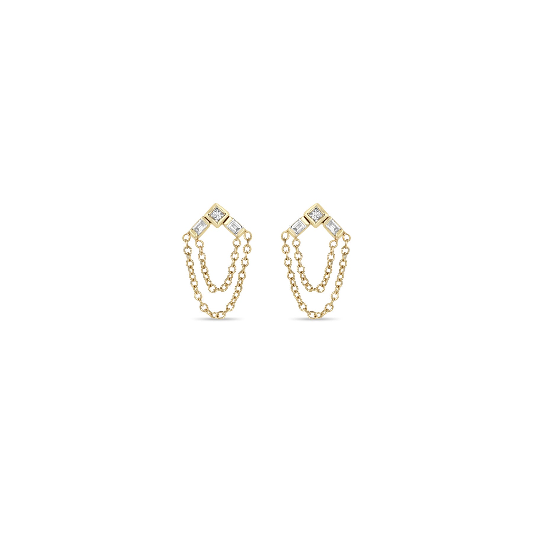 ZOE CHICCO 14K YELLOW GOLD ARROW AND CHAIN DIAMOND DANGLE STUD EARRINGS