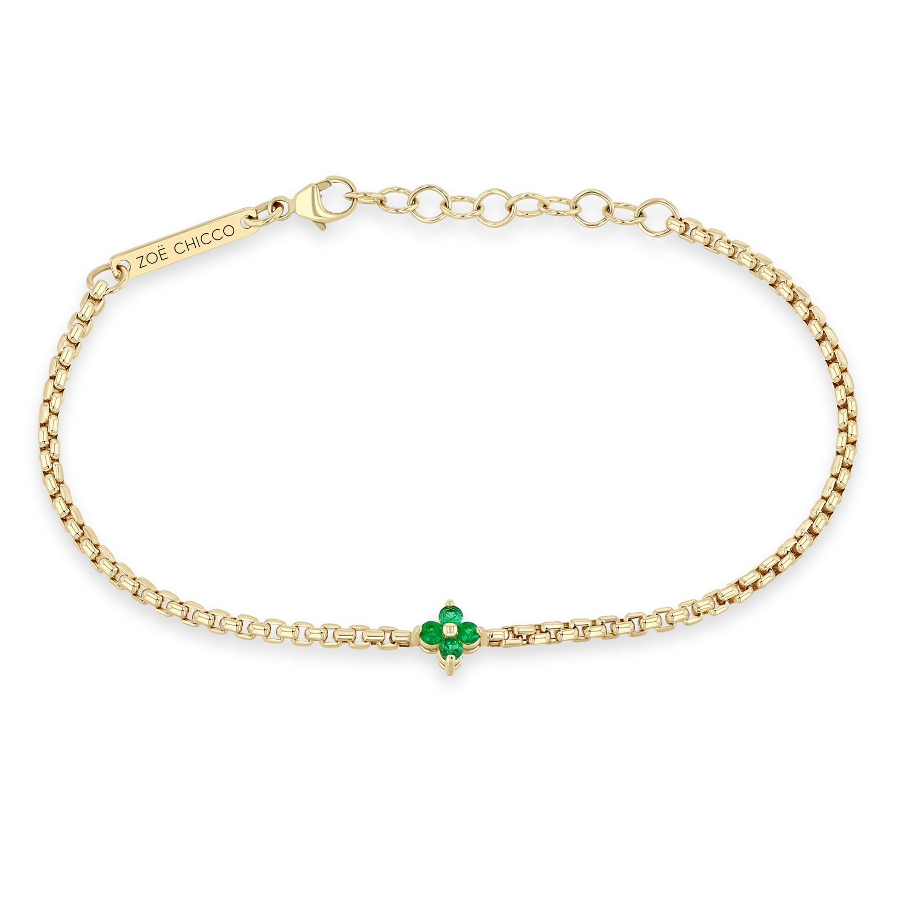 ZOE CHICCO 14K YELLOW GOLD EMERALD CLOVER CHAIN BRACELET