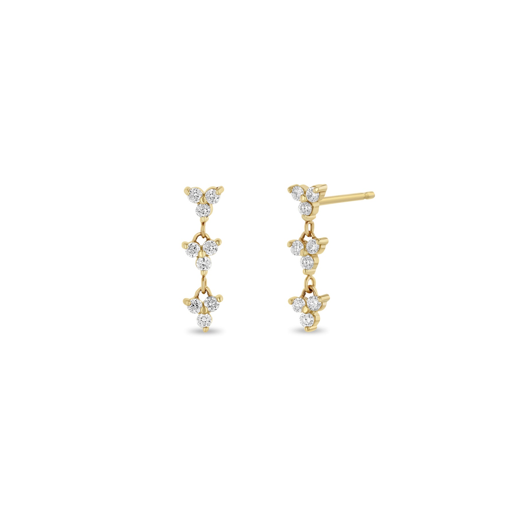 ZOE CHICCO 14K YELLOW GOLD DIAMOND TRIO DROP EARRINGS