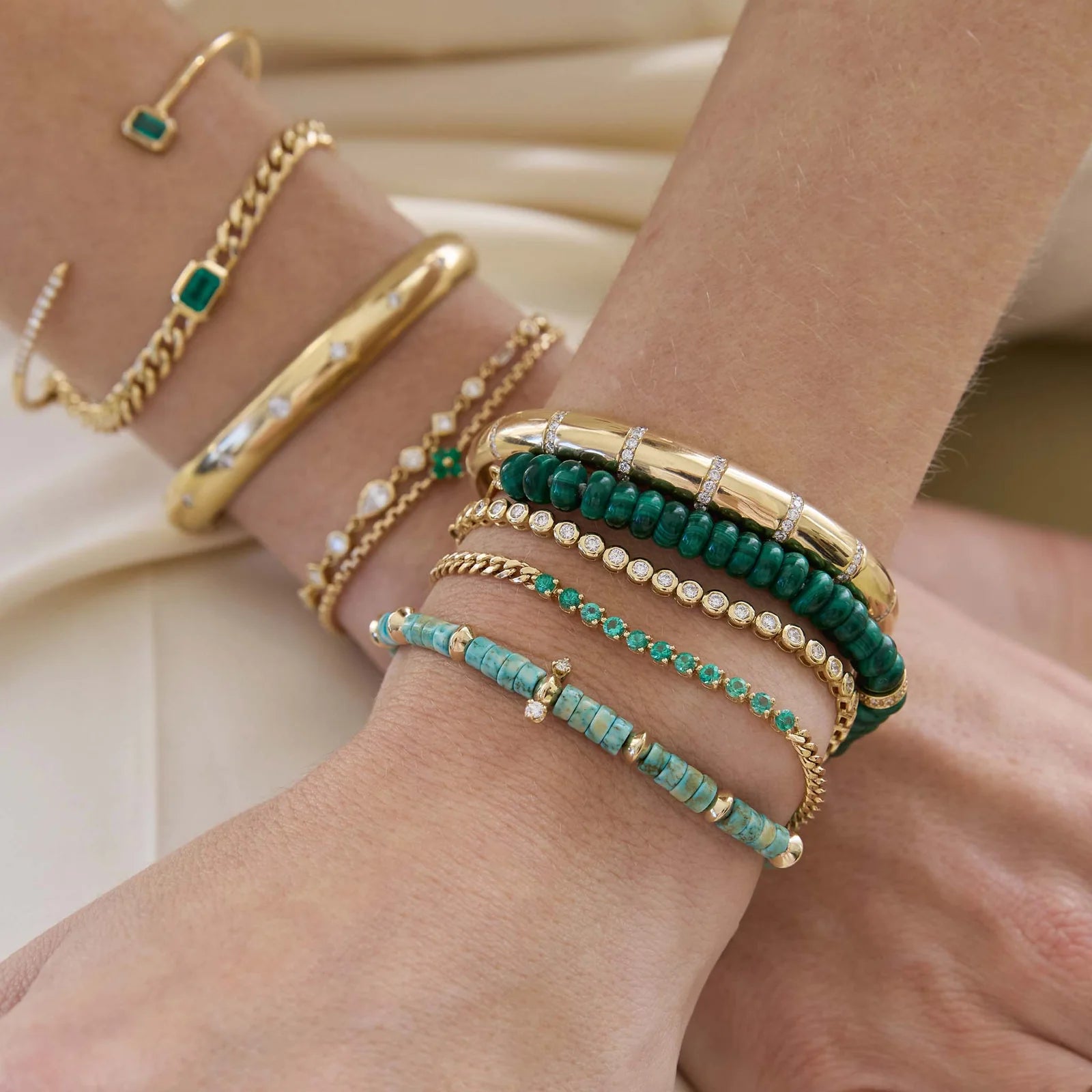 ZOE CHICCO 14K YELLOW GOLD EMERALD CURB INK BRACELET