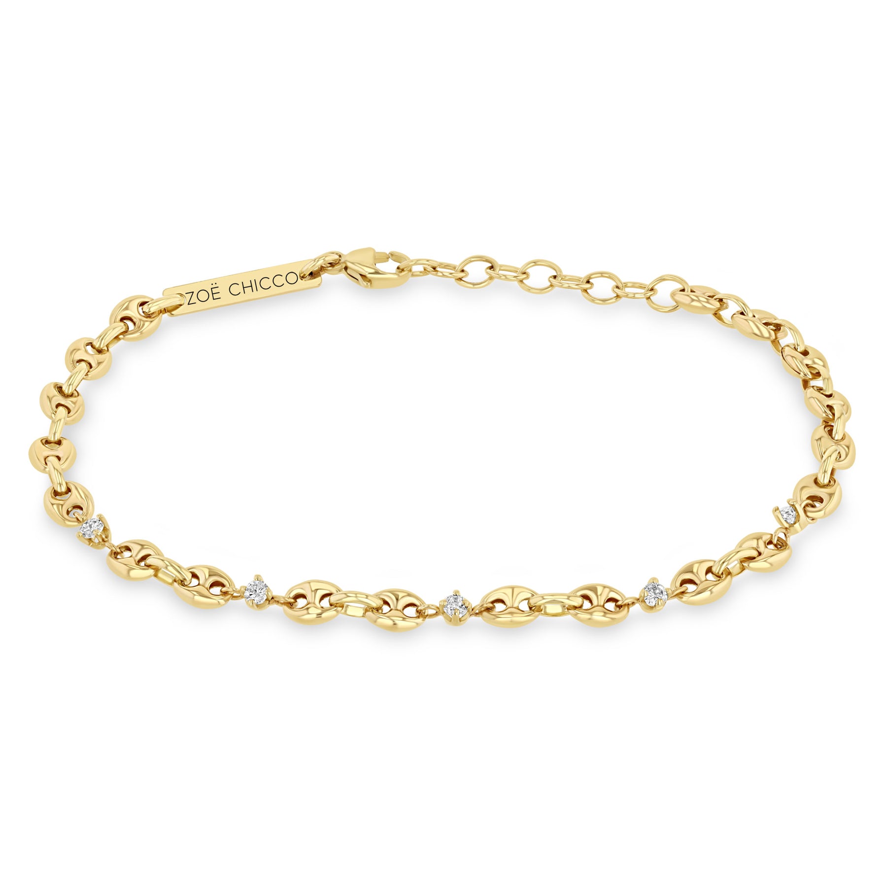 ZOE CHICCO 14K YELLOW GOLD DIAMOND PUFFED MARINER CHAIN BRACELET
