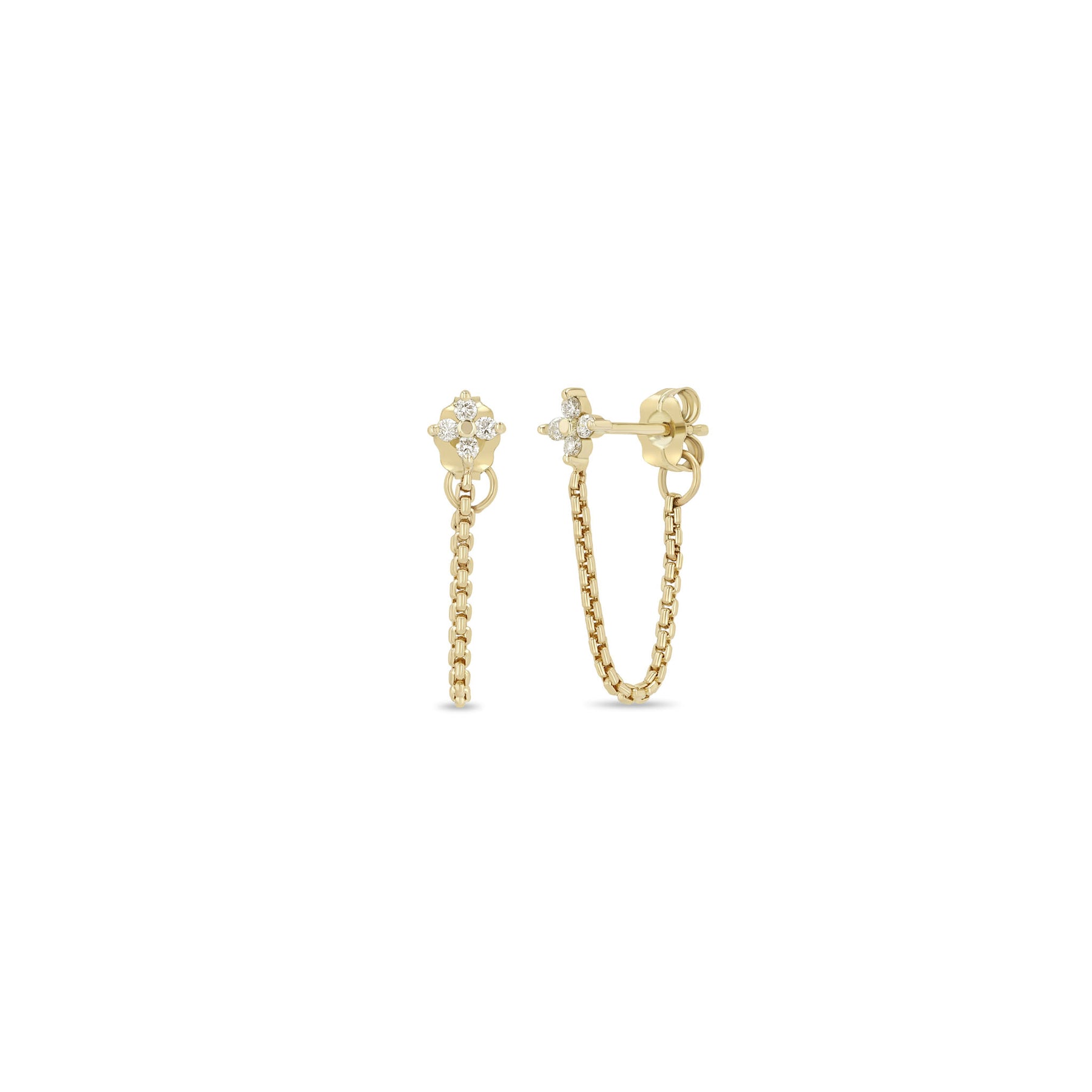 ZOE CHICCO 14K YELLOW GOLD DIAMOND CLUSTER EARRINGS WITH CHAIN DANGLES