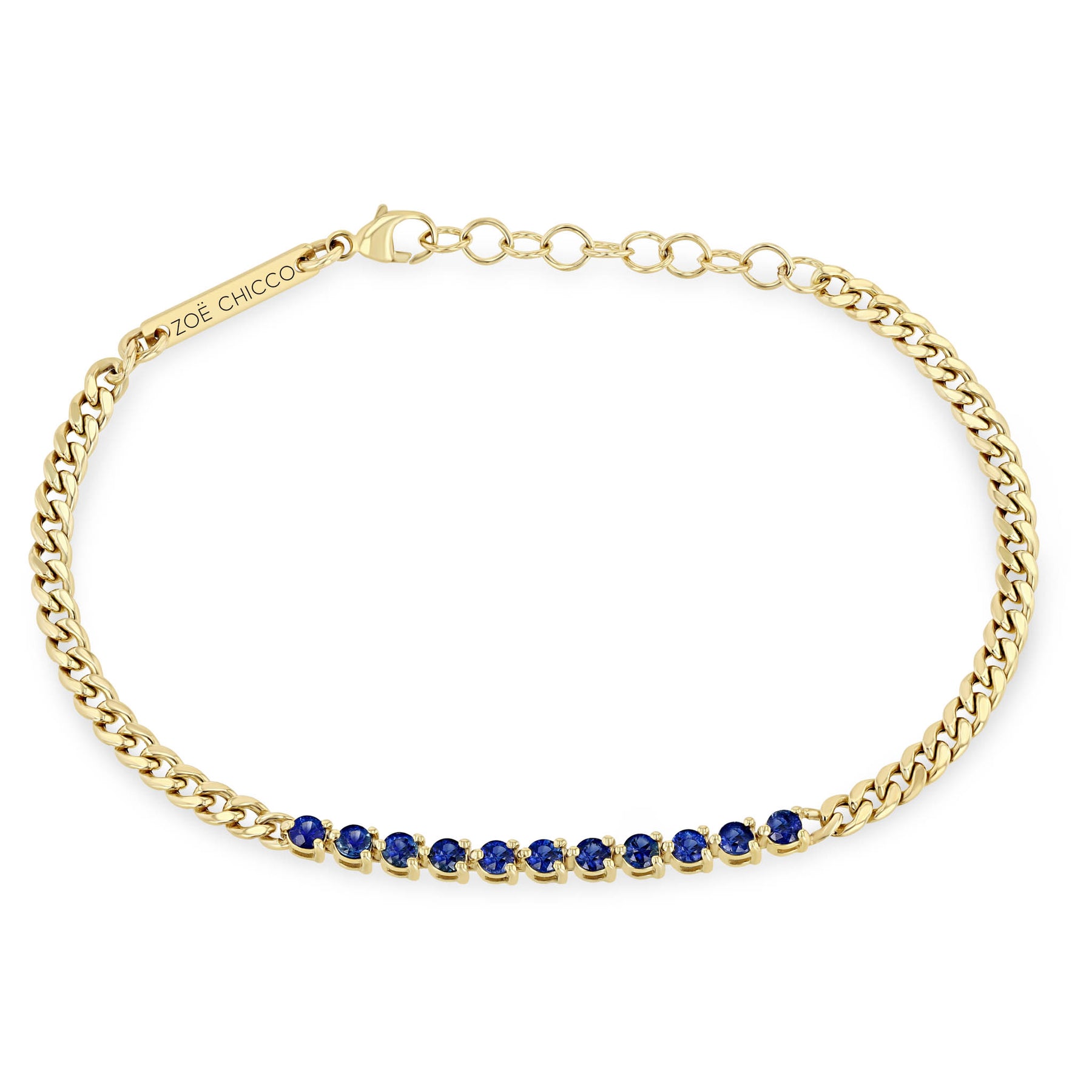 ZOE CHICCO 14K YELLOW GOLD SAPPHIRE CURB LINK BRACELET