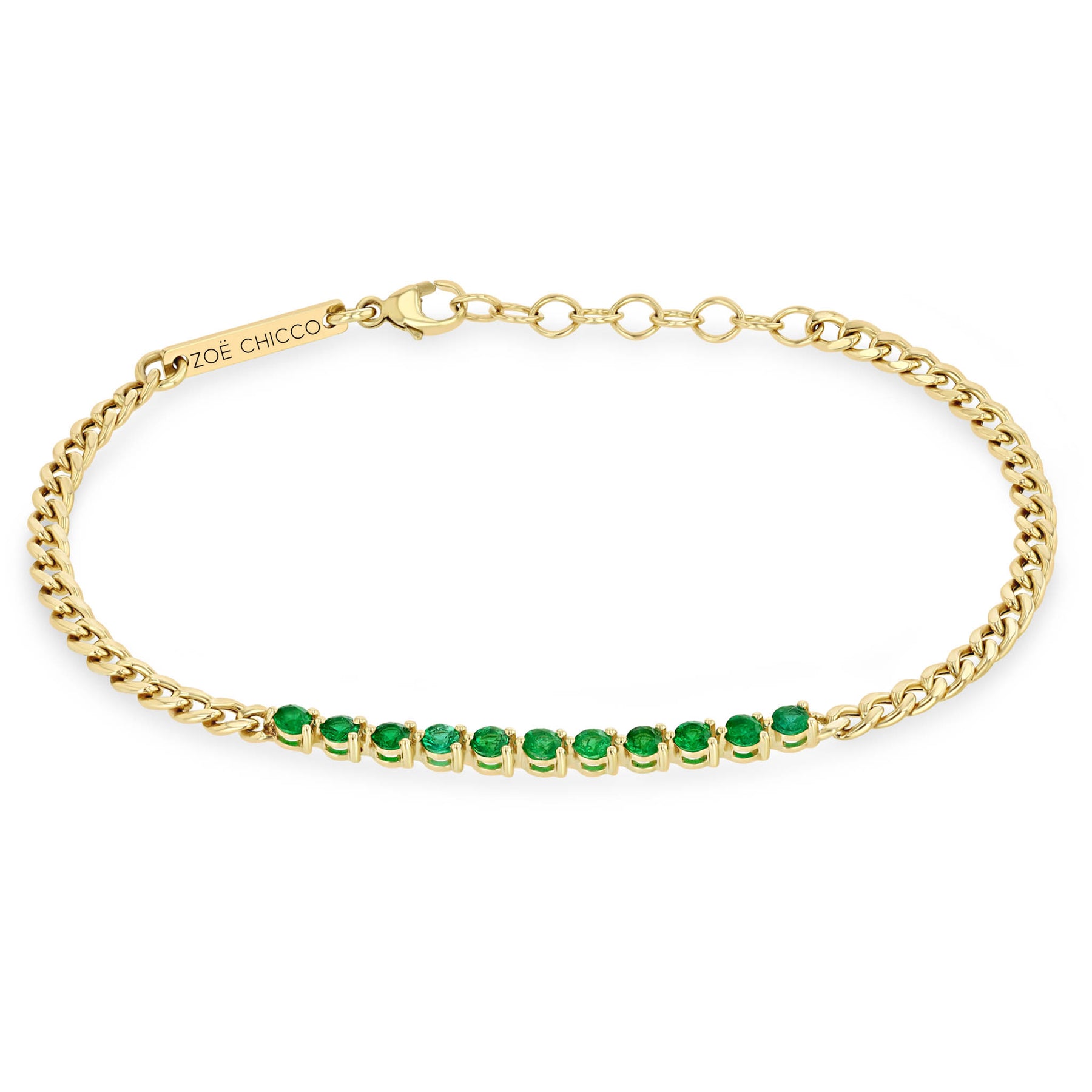 ZOE CHICCO 14K YELLOW GOLD EMERALD CURB INK BRACELET