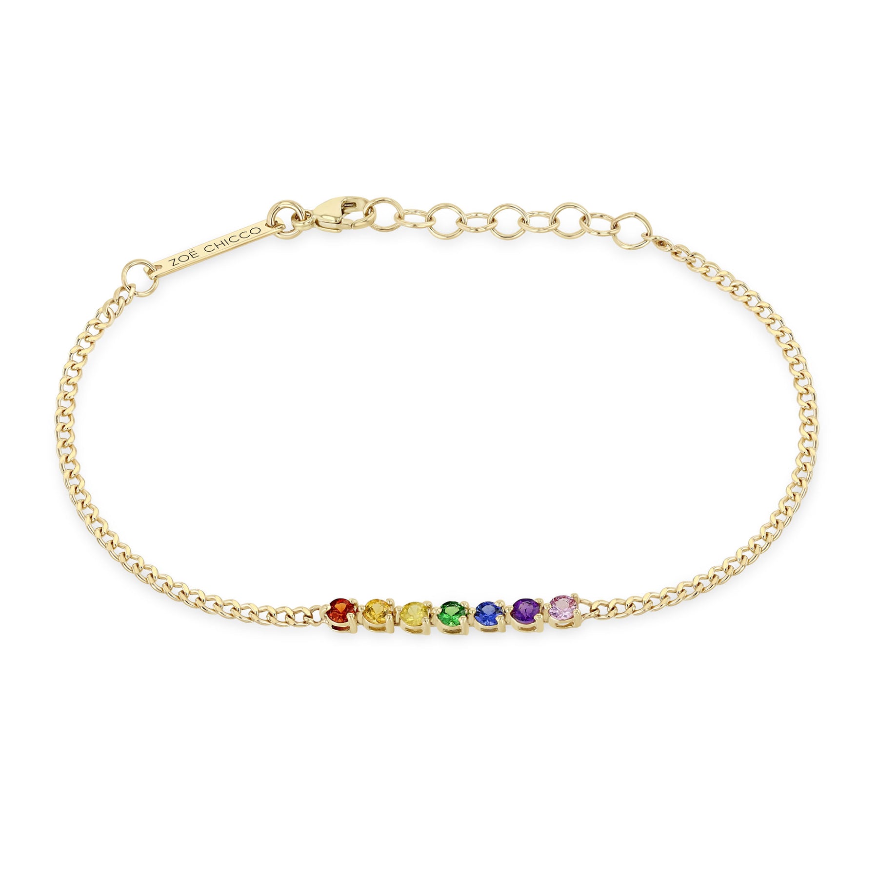 ZOE CHICCO 14K YELLOW GOLD RAINBOW SAPPHIRE CURB LINK BRACELET