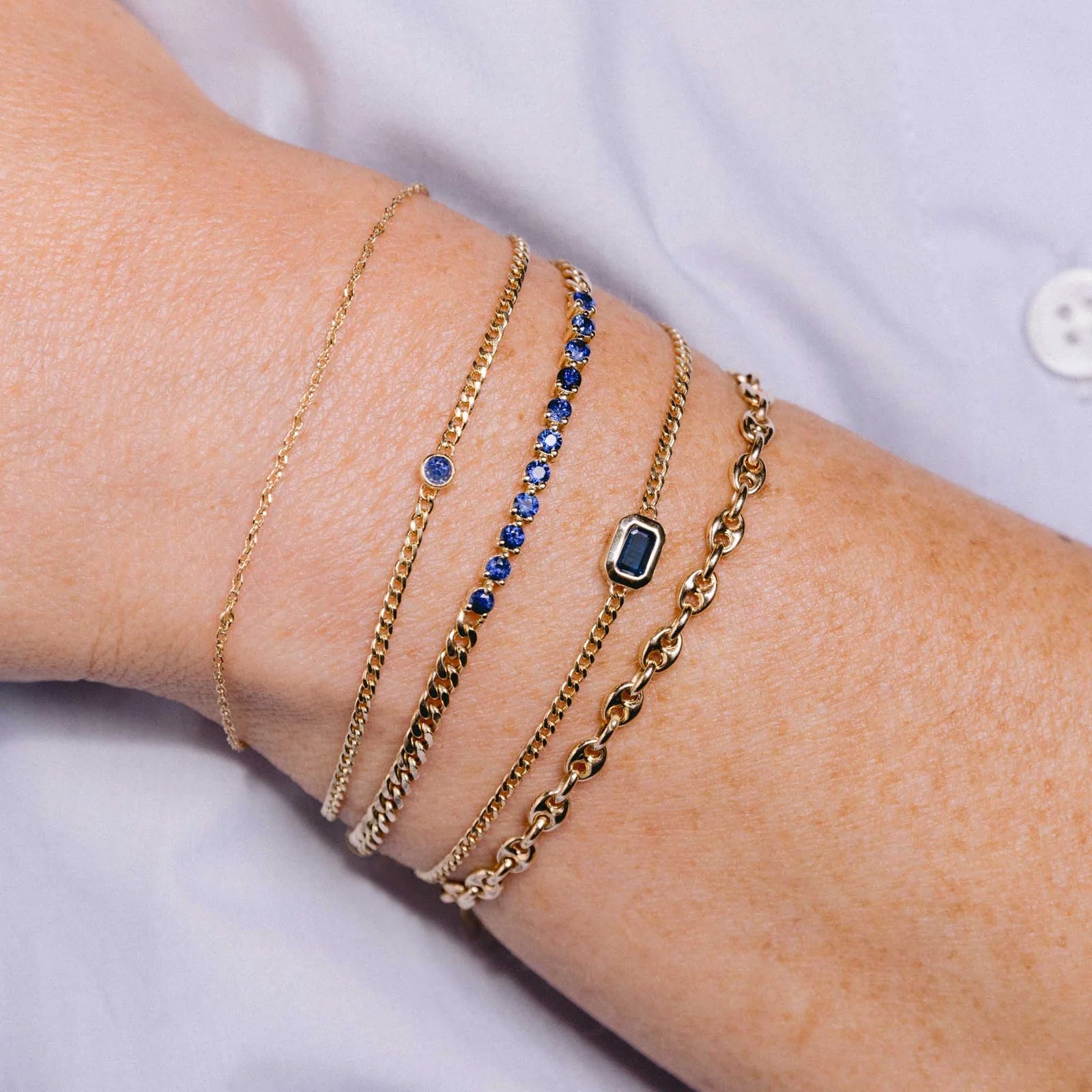 ZOE CHICCO 14K YELLOW GOLD SAPPHIRE CURB LINK BRACELET