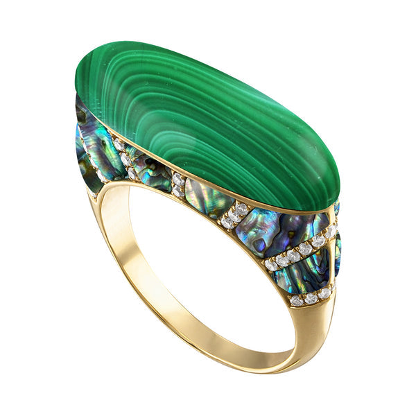 EDEN PRESLEY 14K YELLOW GOLD MALACHITE AND DIAMOND STACK RING 2421998R-1ABAMA-7