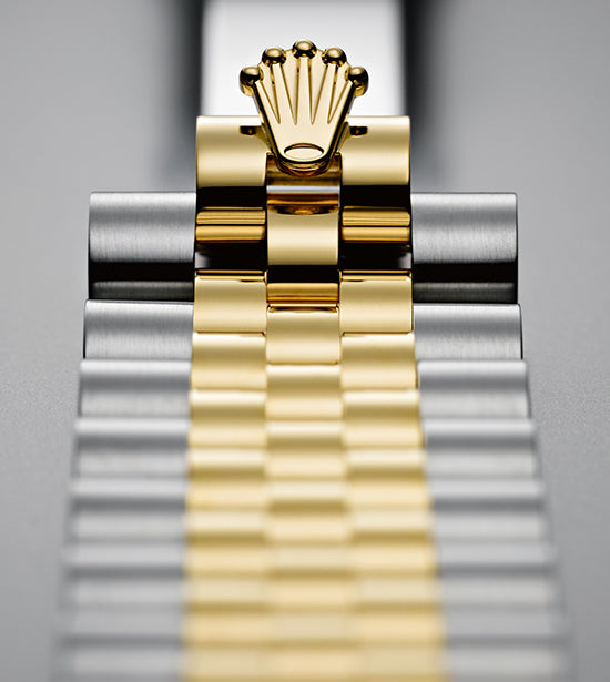 Two-Tone Yellow Gold & Steel Rolex Bracelet with Close Up on Rolex Crown