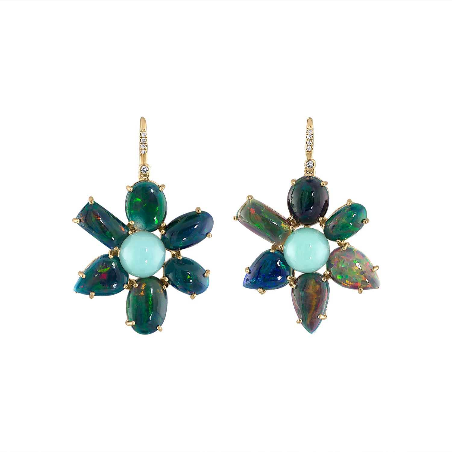 EDEN PRESLEY 14K YELLOW GOLD CHRYSOPRASE AND OPAL FLOWER DANGLE EARRINGS 2321208E-1OPCHR-OS