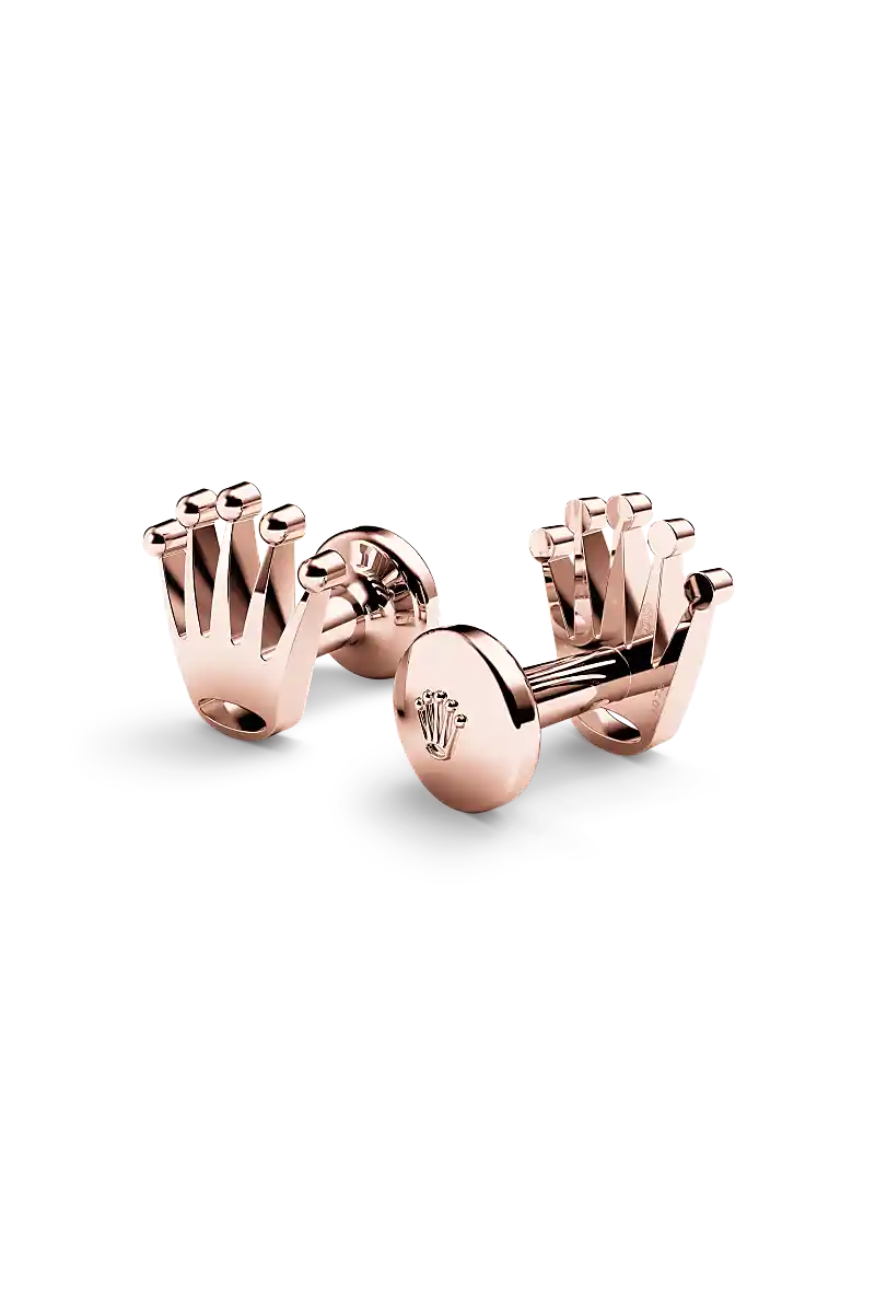 Rolex 'Crown' cufflinks in Everose gold, A1015 at Henne Jewelers