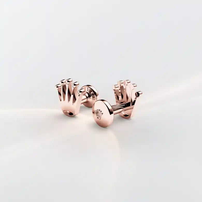 Rolex 'Crown' cufflinks in Everose gold, A1015 at Henne Jewelers