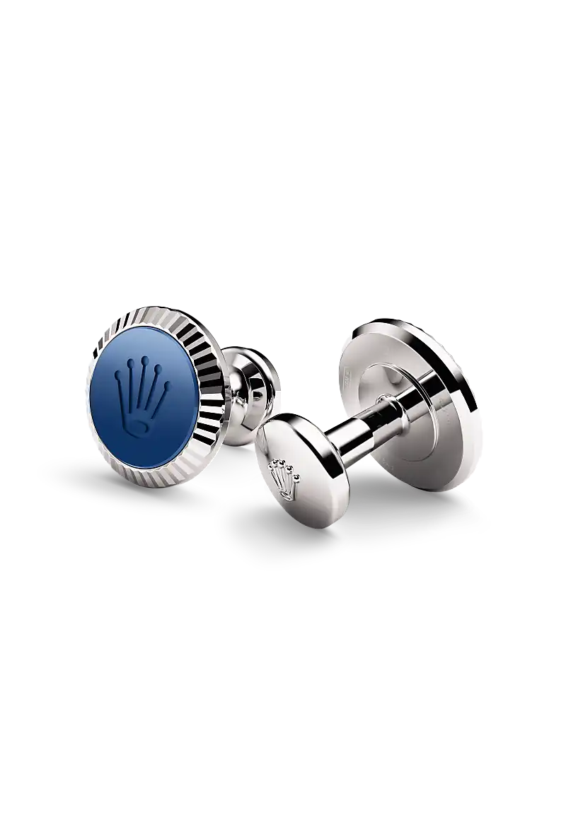 Rolex 'Fluted' cufflinks in White gold and ceramic, A1039 at Henne Jewelers