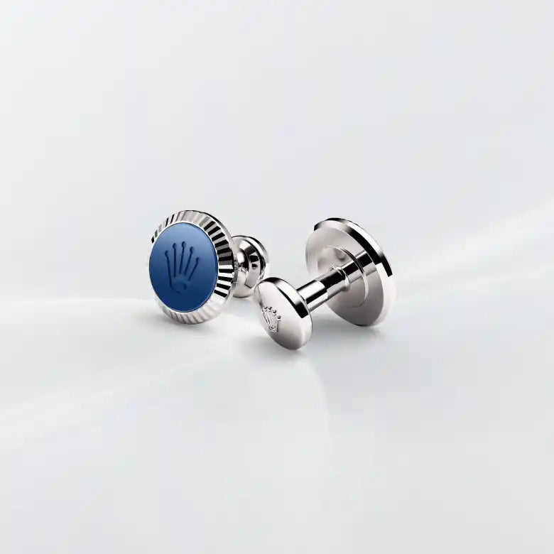Rolex 'Fluted' cufflinks, White gold and ceramic, A1039