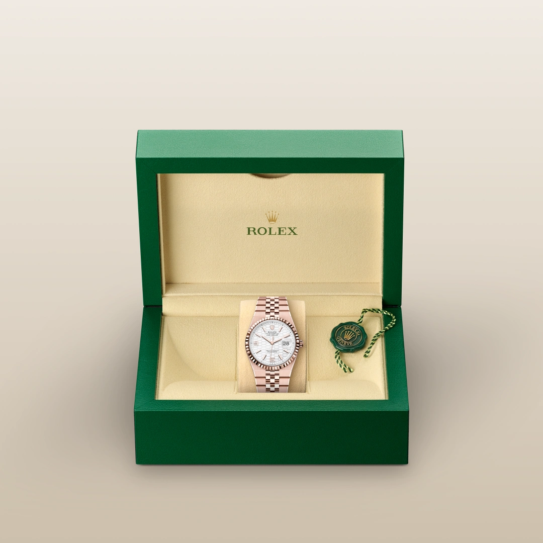 rolex land-dweller in everose gold, M127235-0001 - henne jewelers